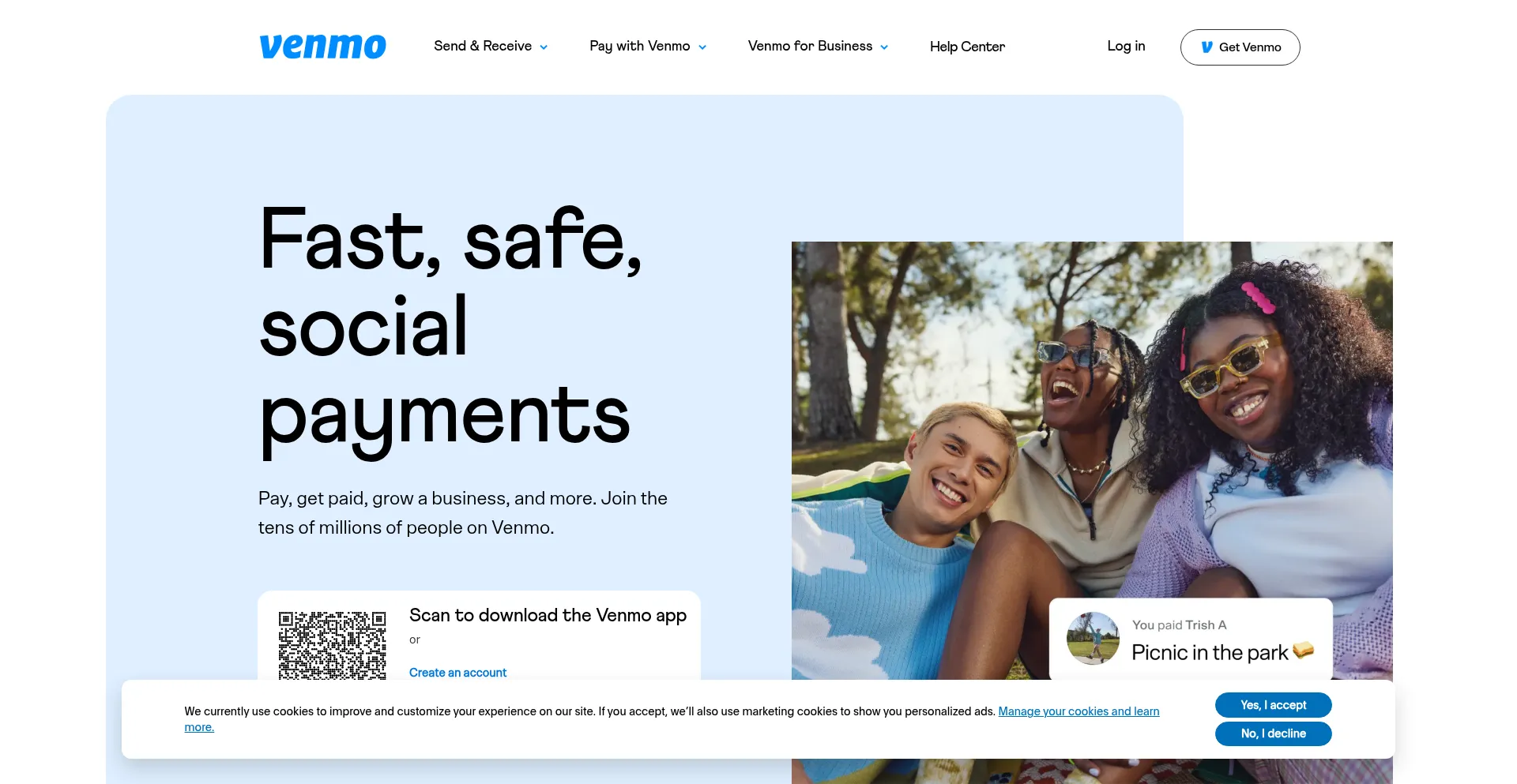 Website screenshot of Venmo.com