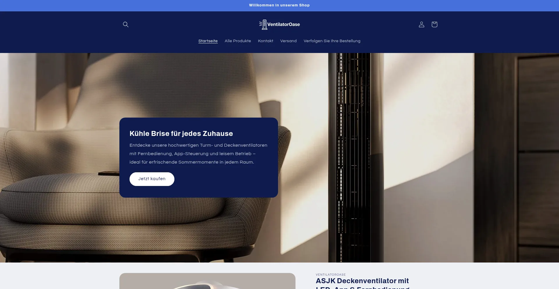 Website screenshot of Ventilatoroase.myshopify.com