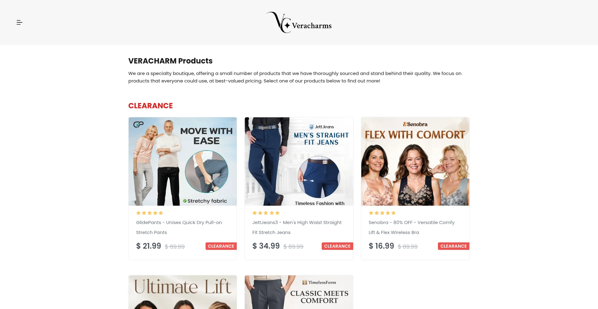 Website screenshot of Veracharms.com