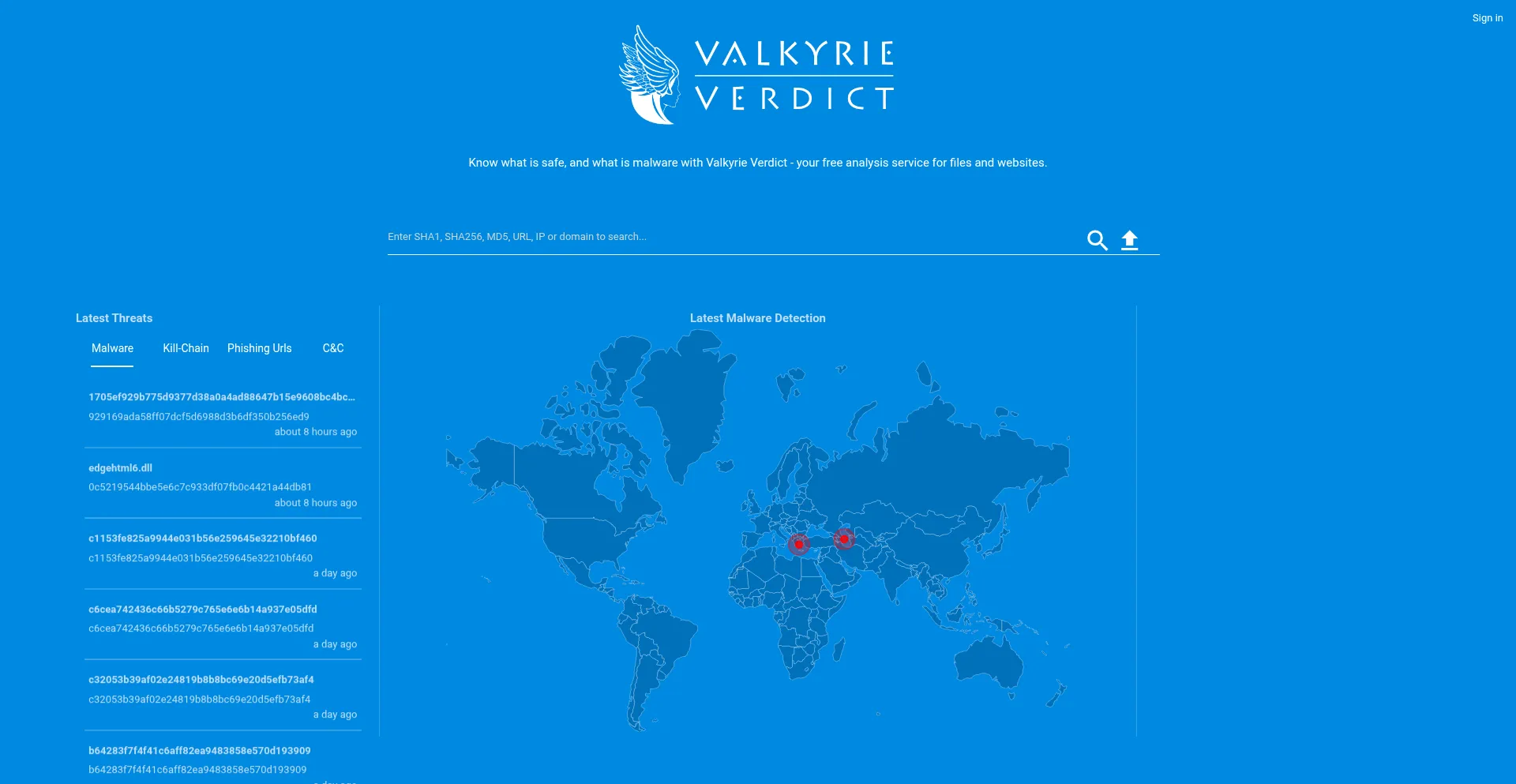 Website screenshot of Verdict.valkyrie.comodo.com