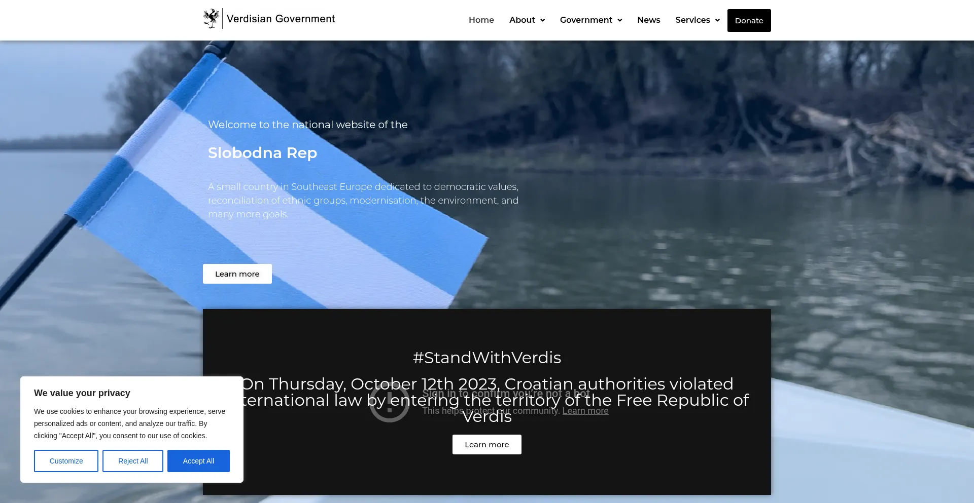 Website screenshot of Verdisgov.org