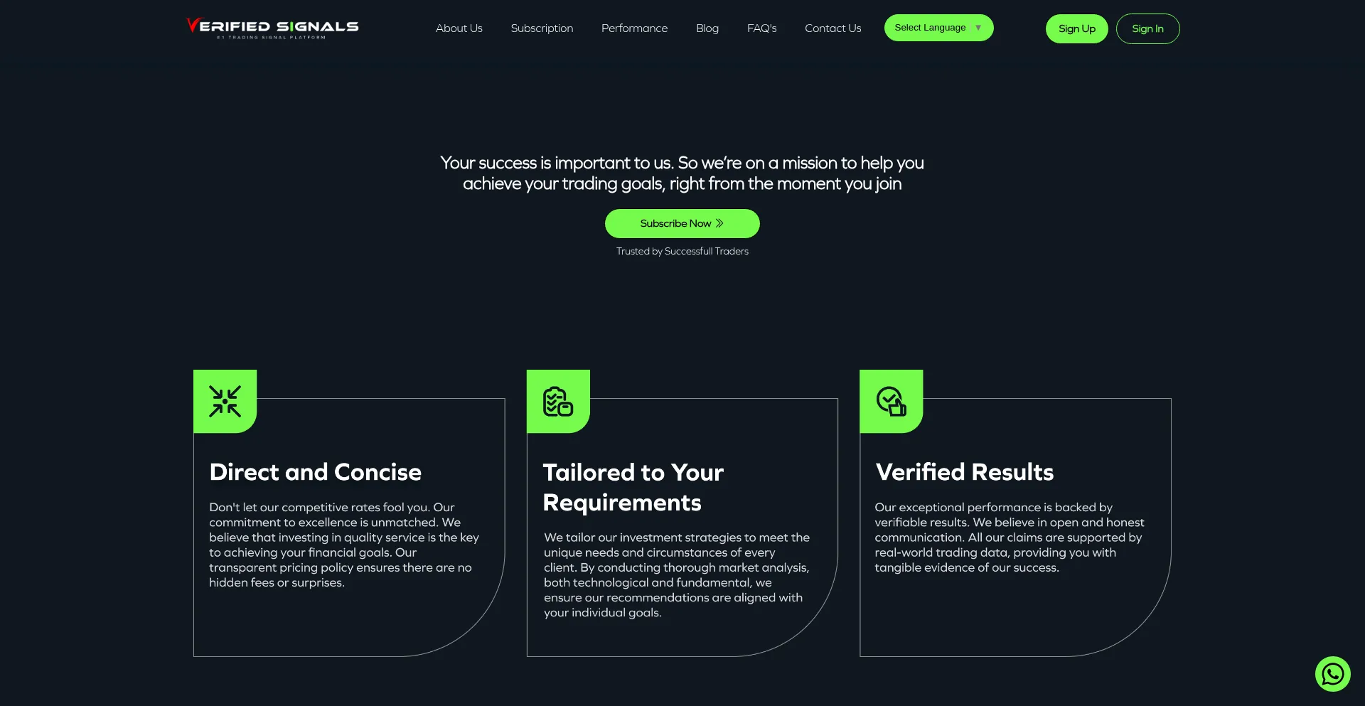 Website screenshot of Verifiedsignals.com