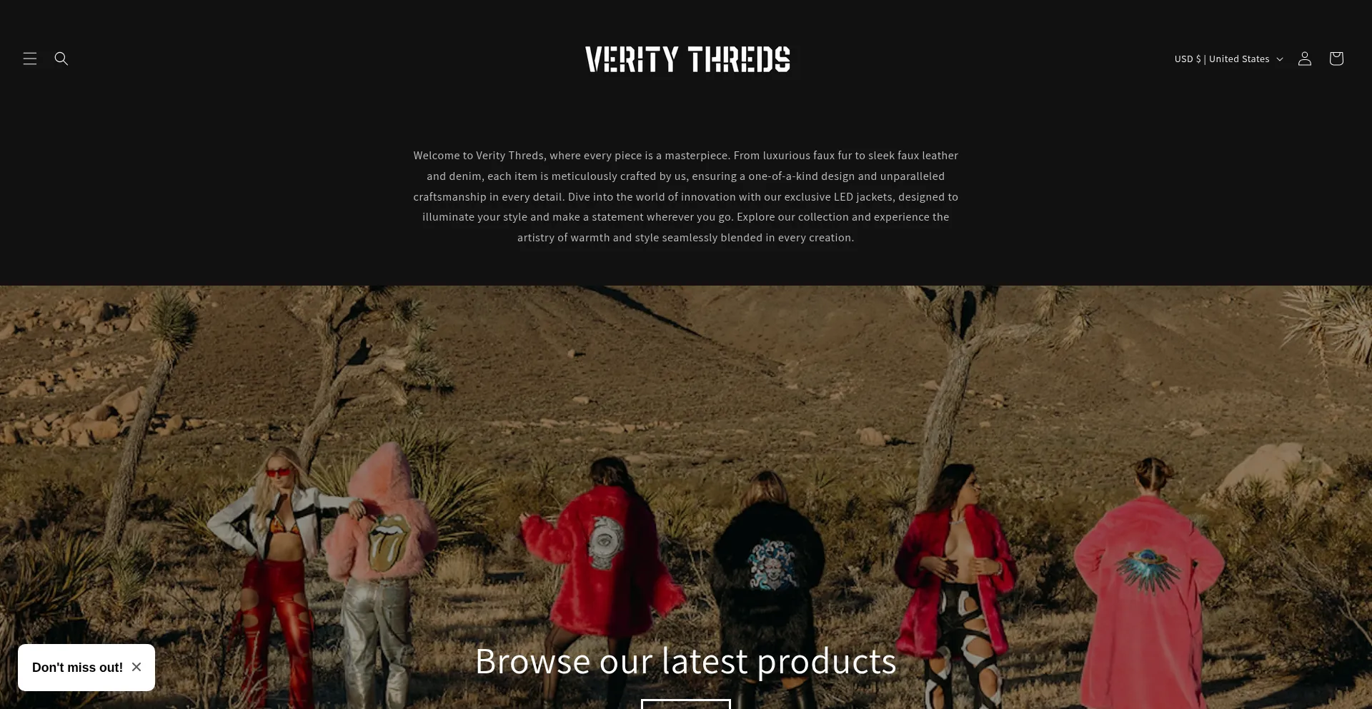 Website screenshot of Veritythreds.shop