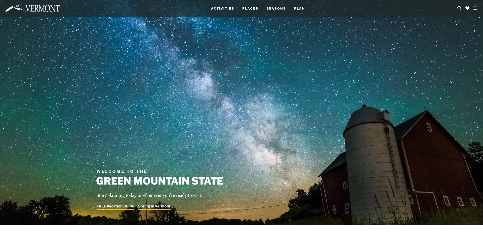 Website screenshot of Vermontvacation.com