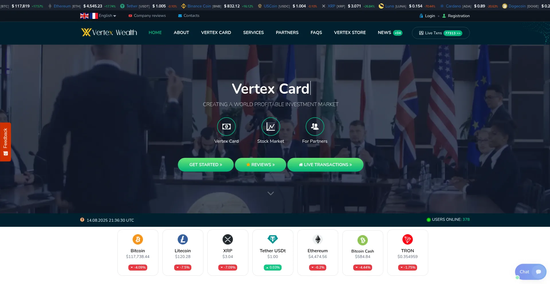 Website screenshot of Vertexwealth.org