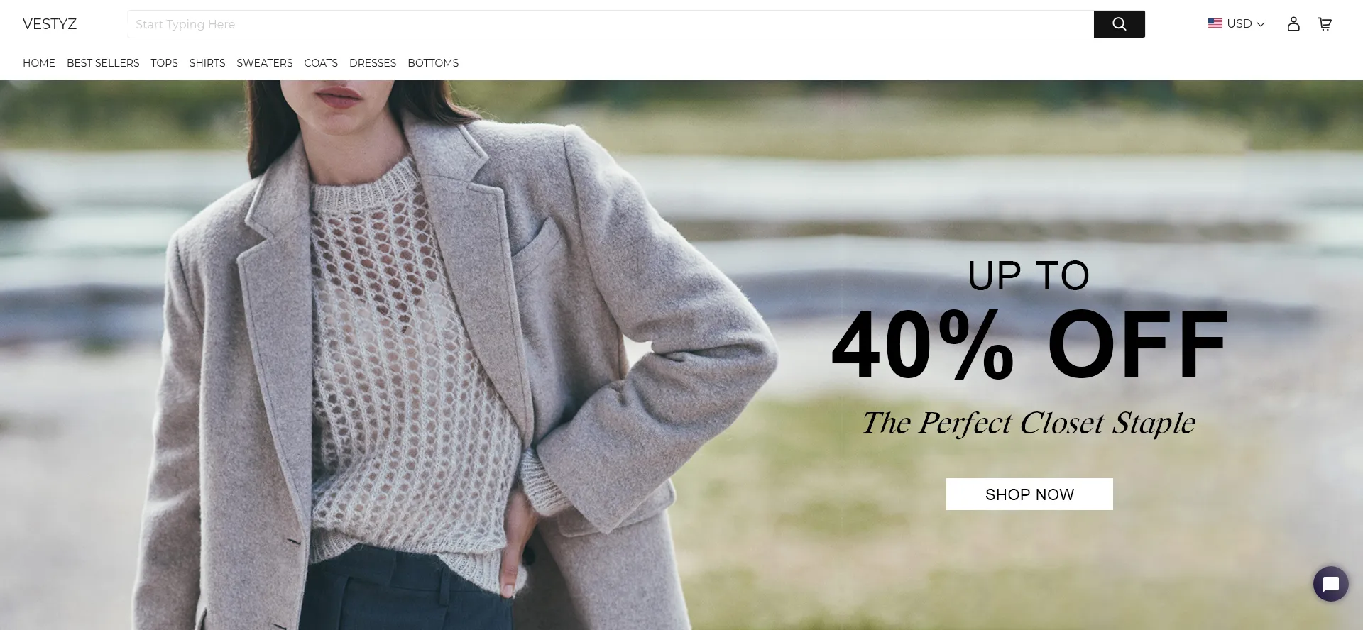 Website screenshot of Vestyz.com