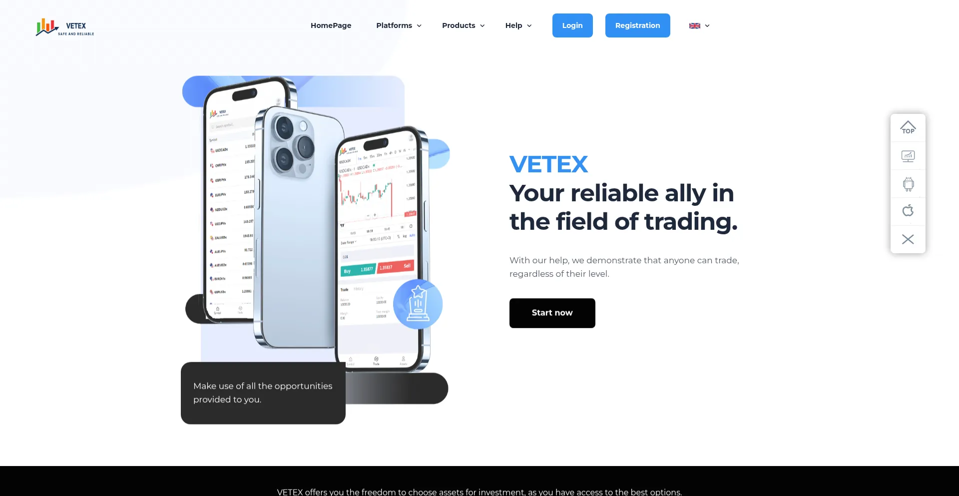 Website screenshot of Vetex.live
