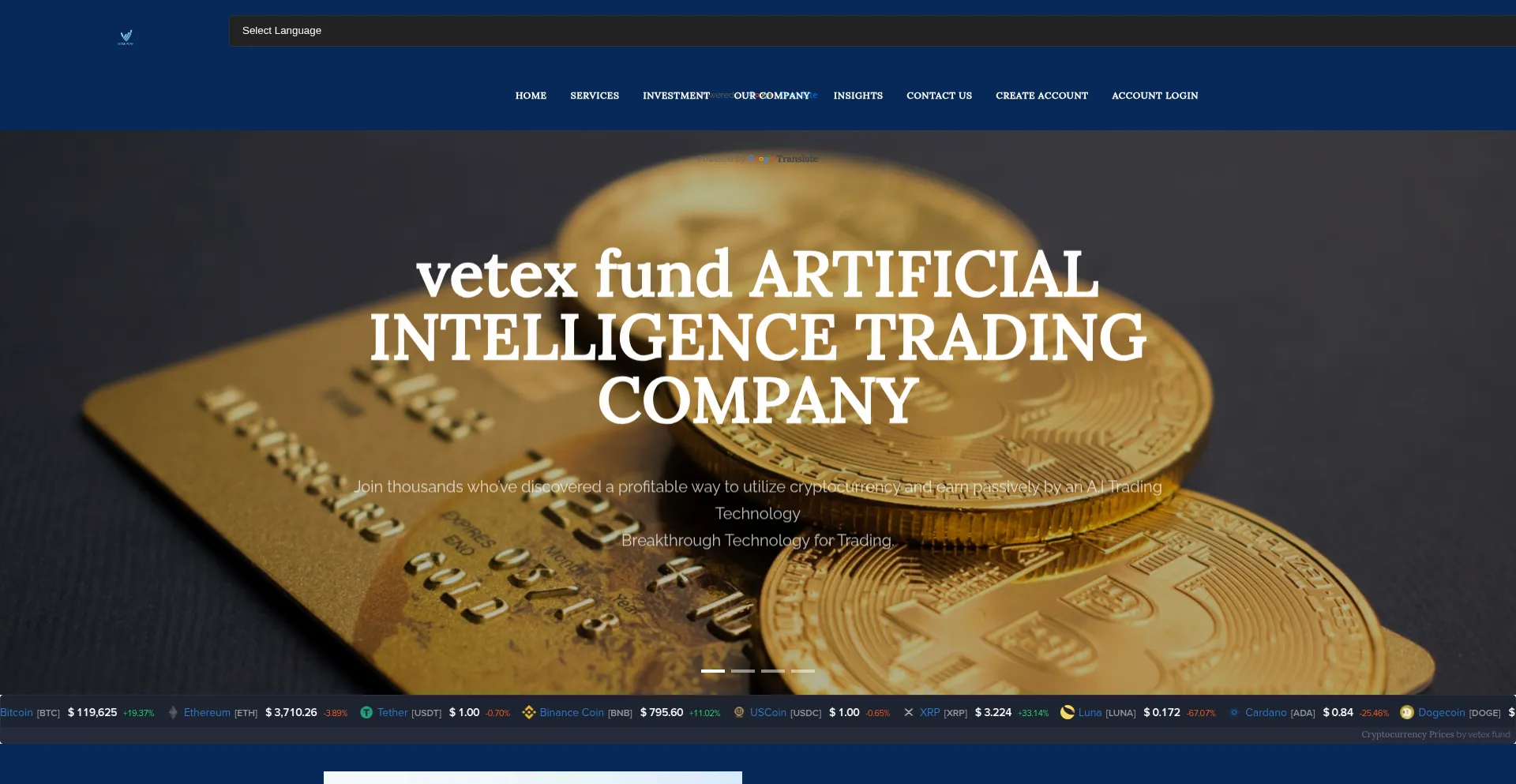 Website screenshot of Vetexfund.com
