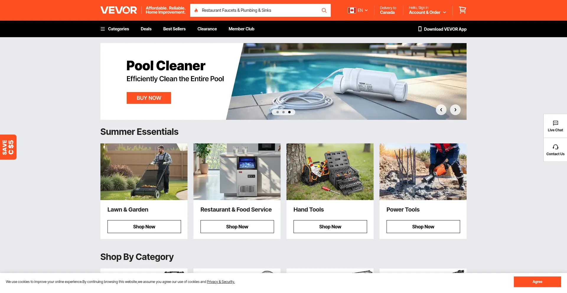 Website screenshot of Vevor.ca