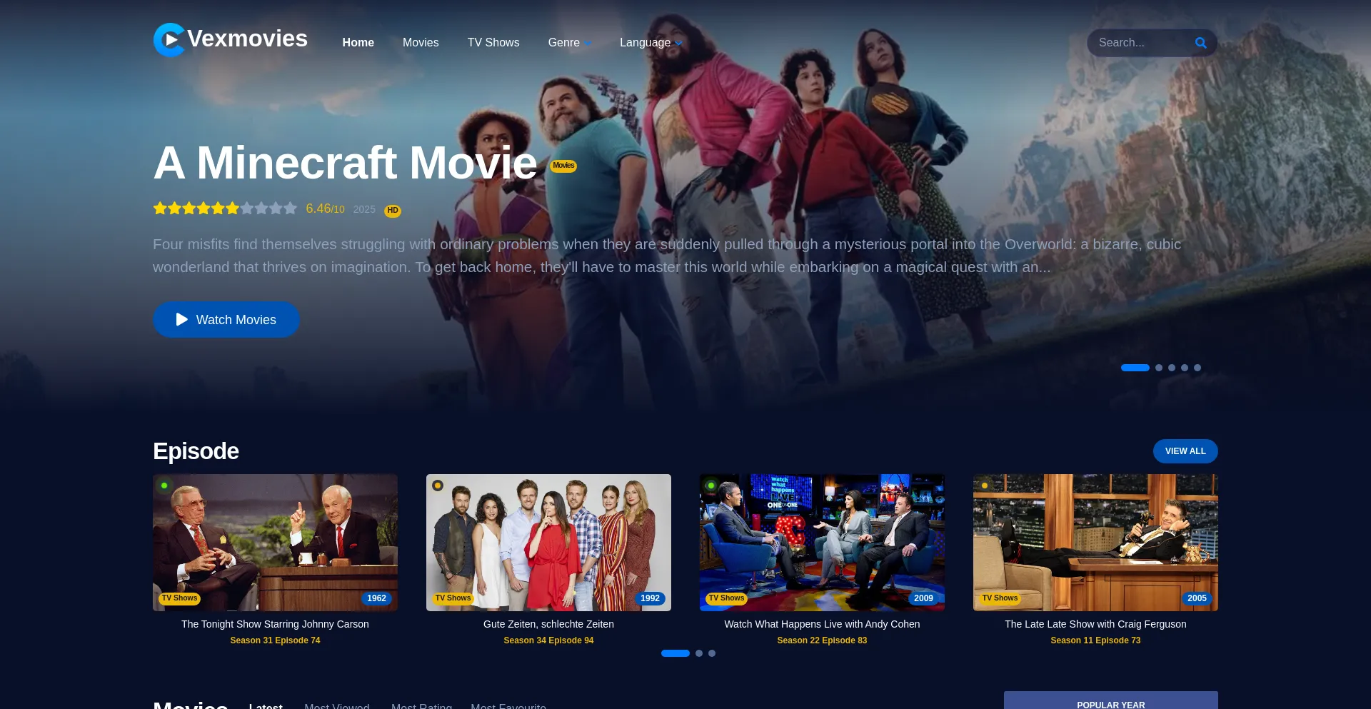 Website screenshot of Vexmovies.biz.id