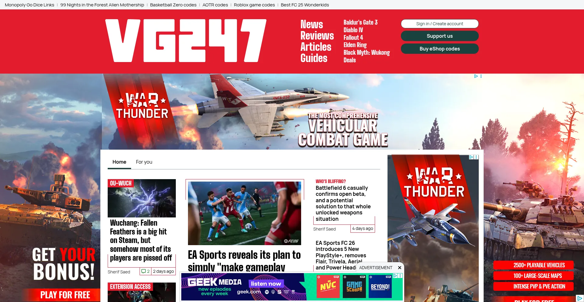 Website screenshot of Vg247.com