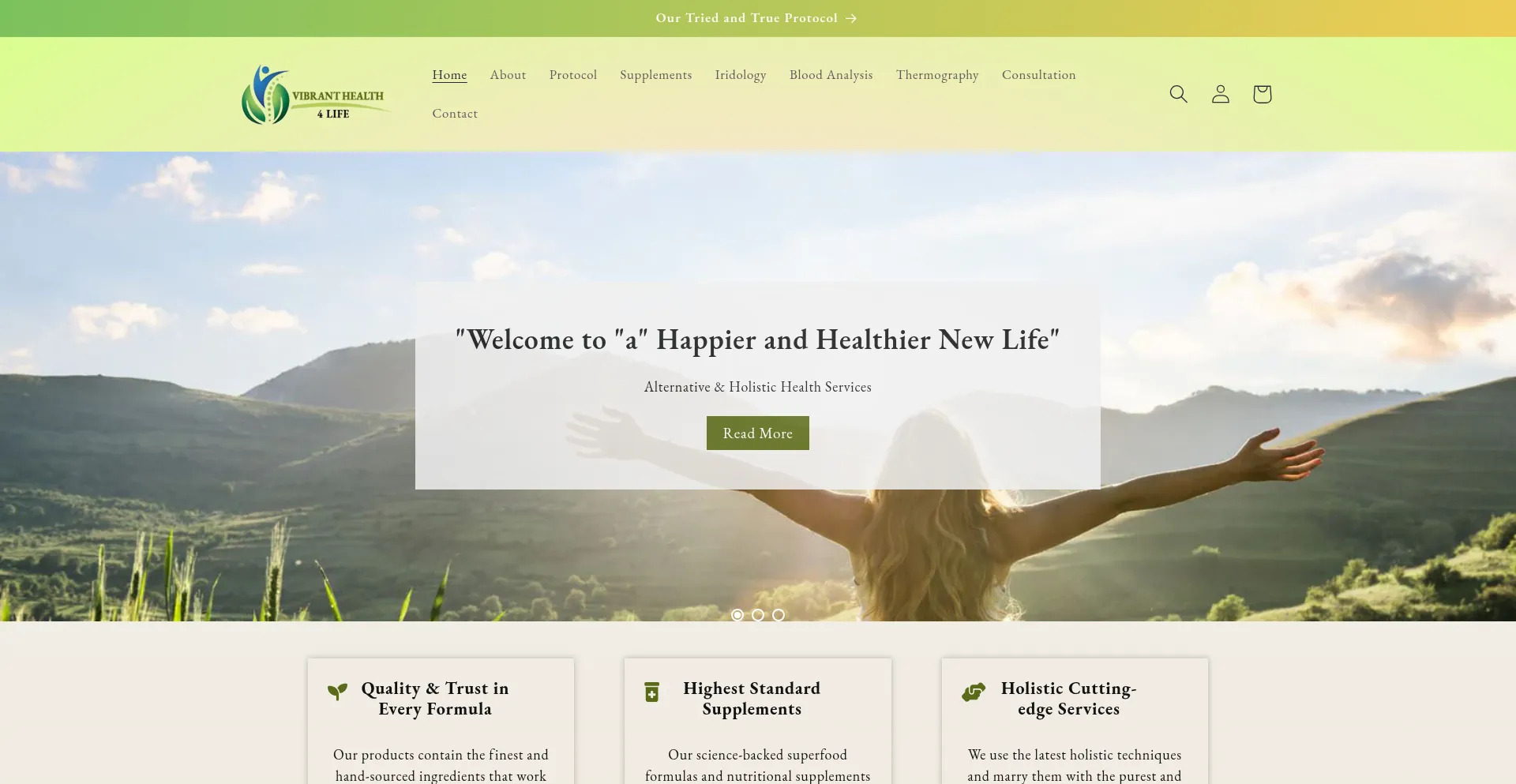 Website screenshot of Vibranthealth4life.com