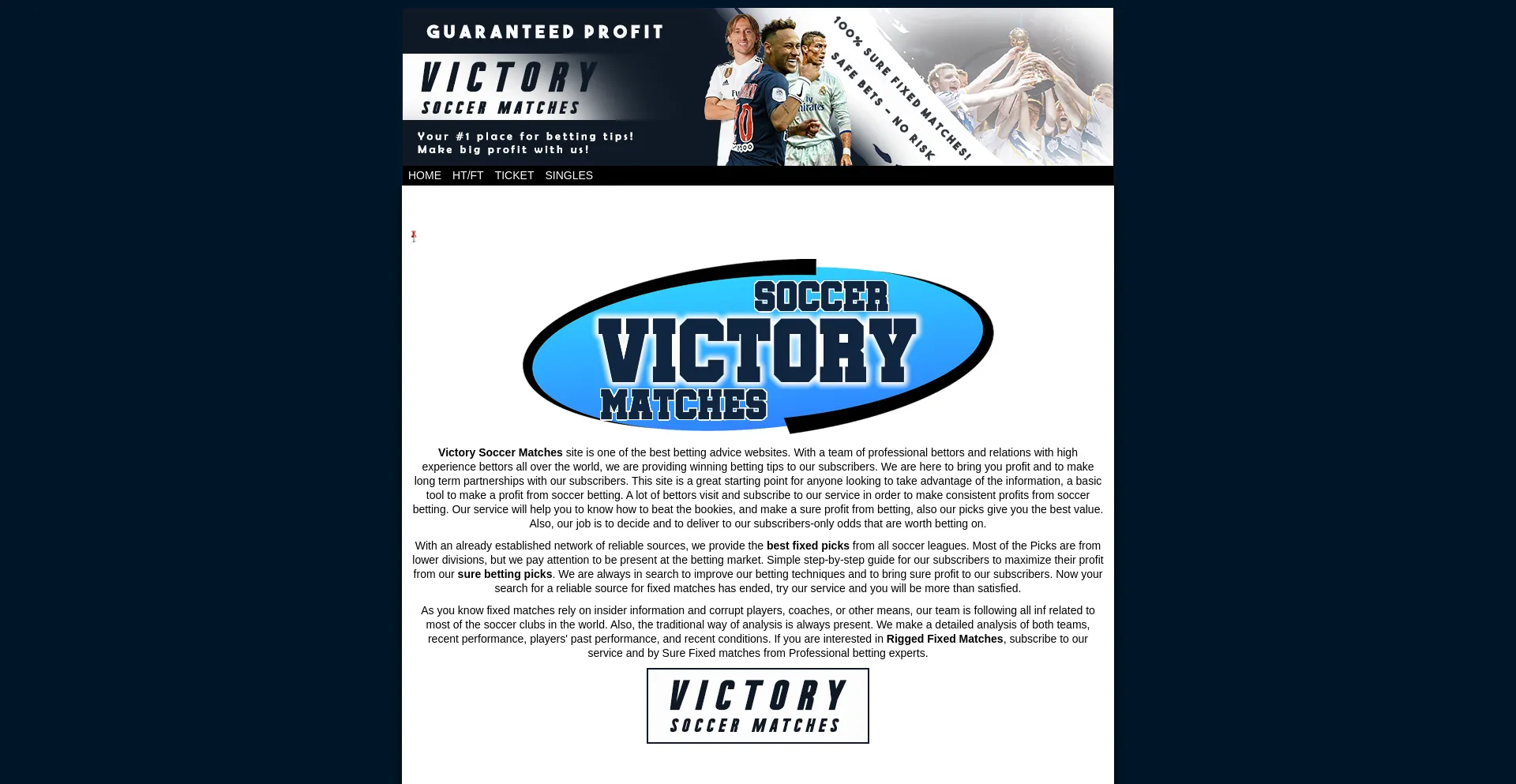 Website screenshot of Victorysoccermatches.com