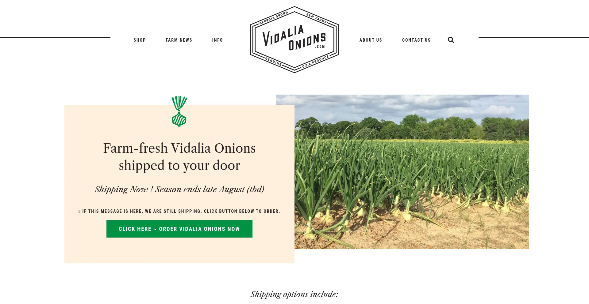 Website screenshot of Vidaliaonions.com