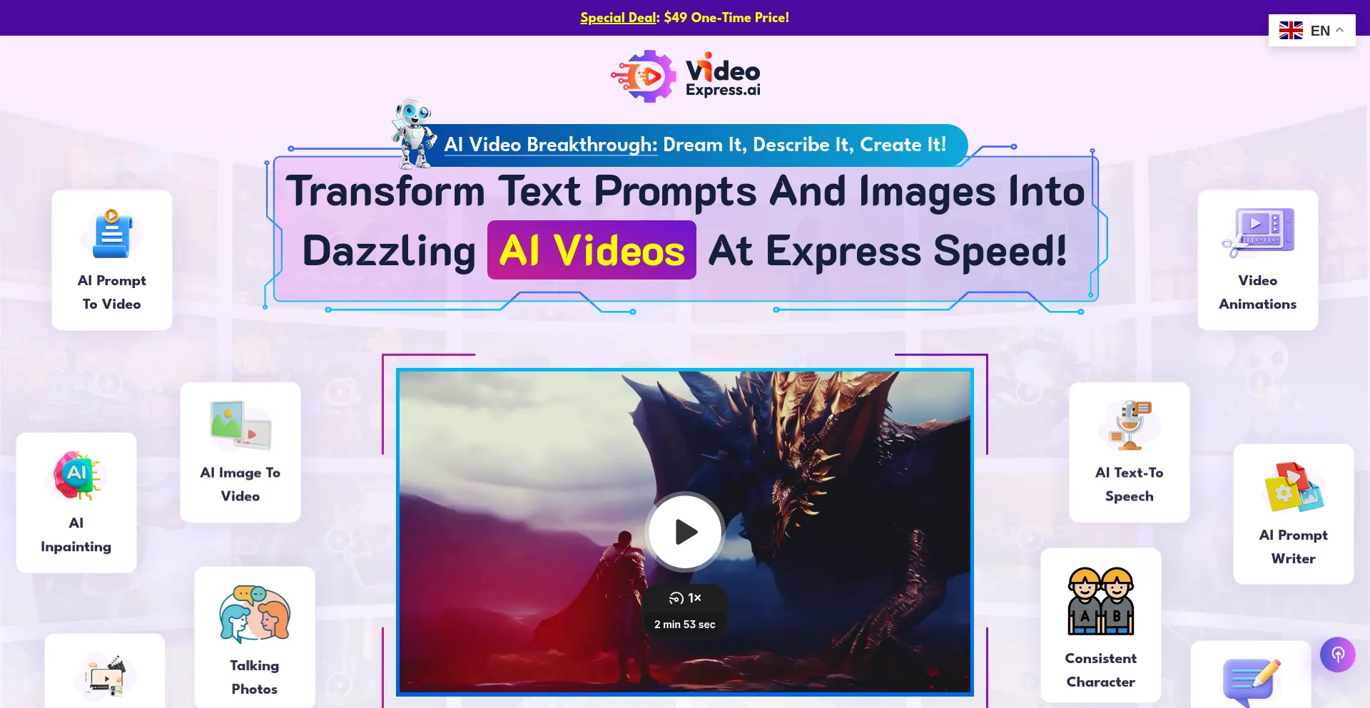 Website screenshot of Videoexpress.ai