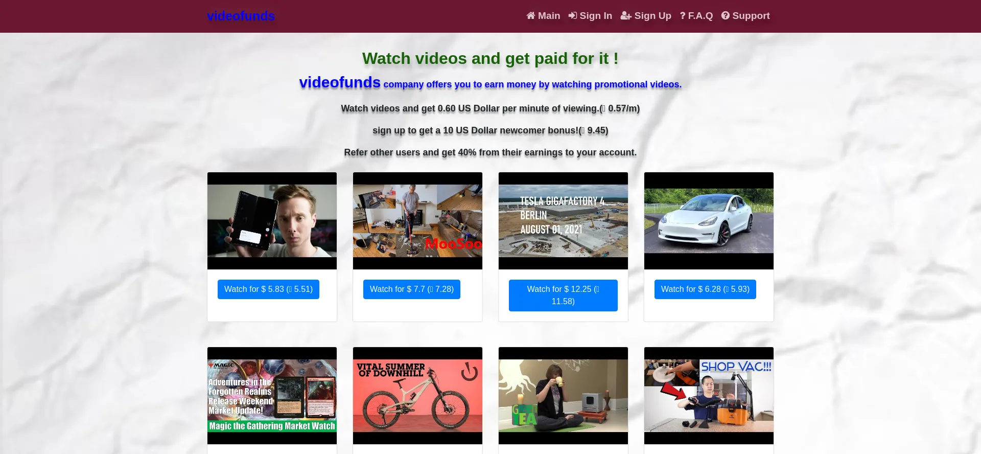 Website screenshot of Videofunds.homes