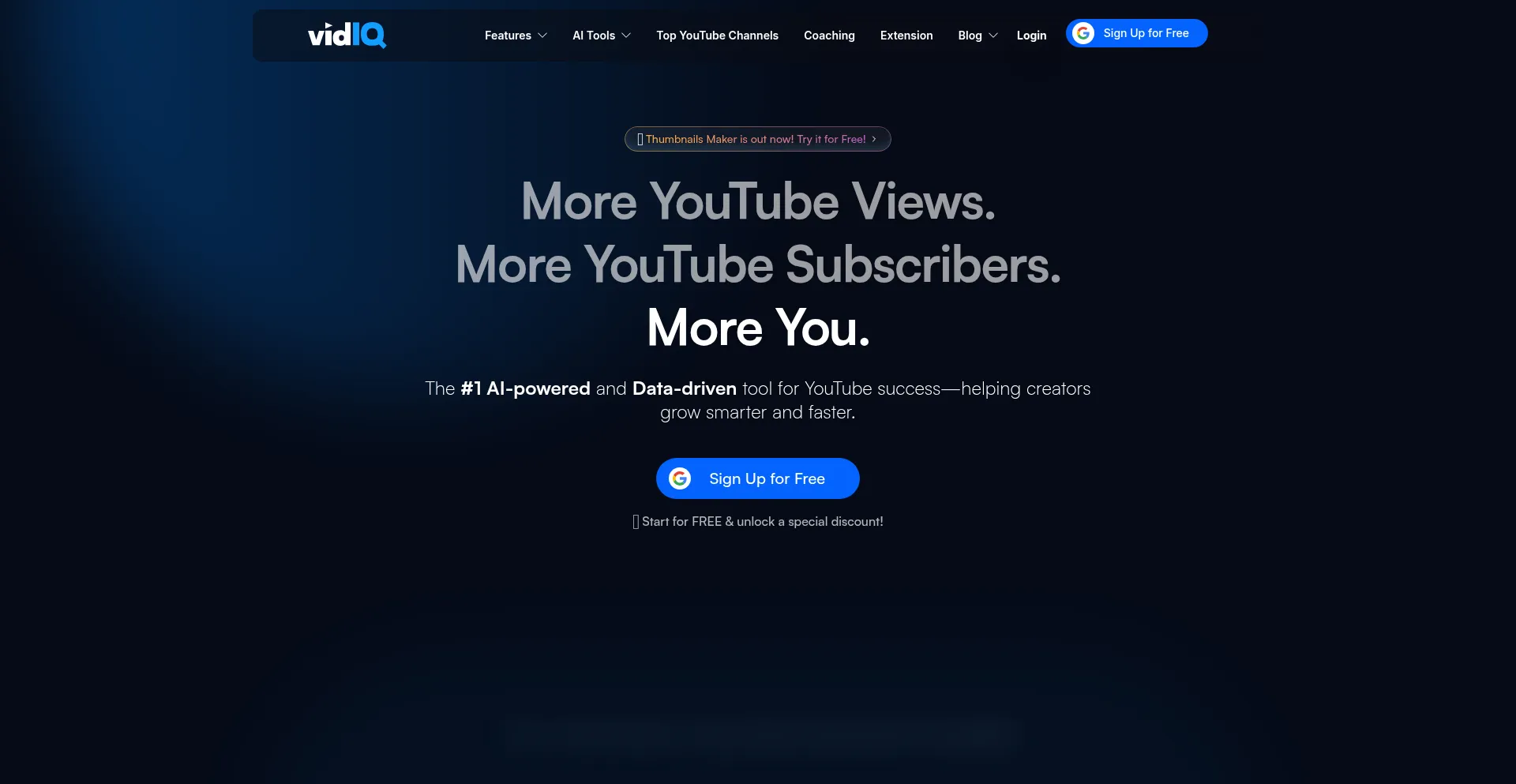 Website screenshot of Vidiq.com
