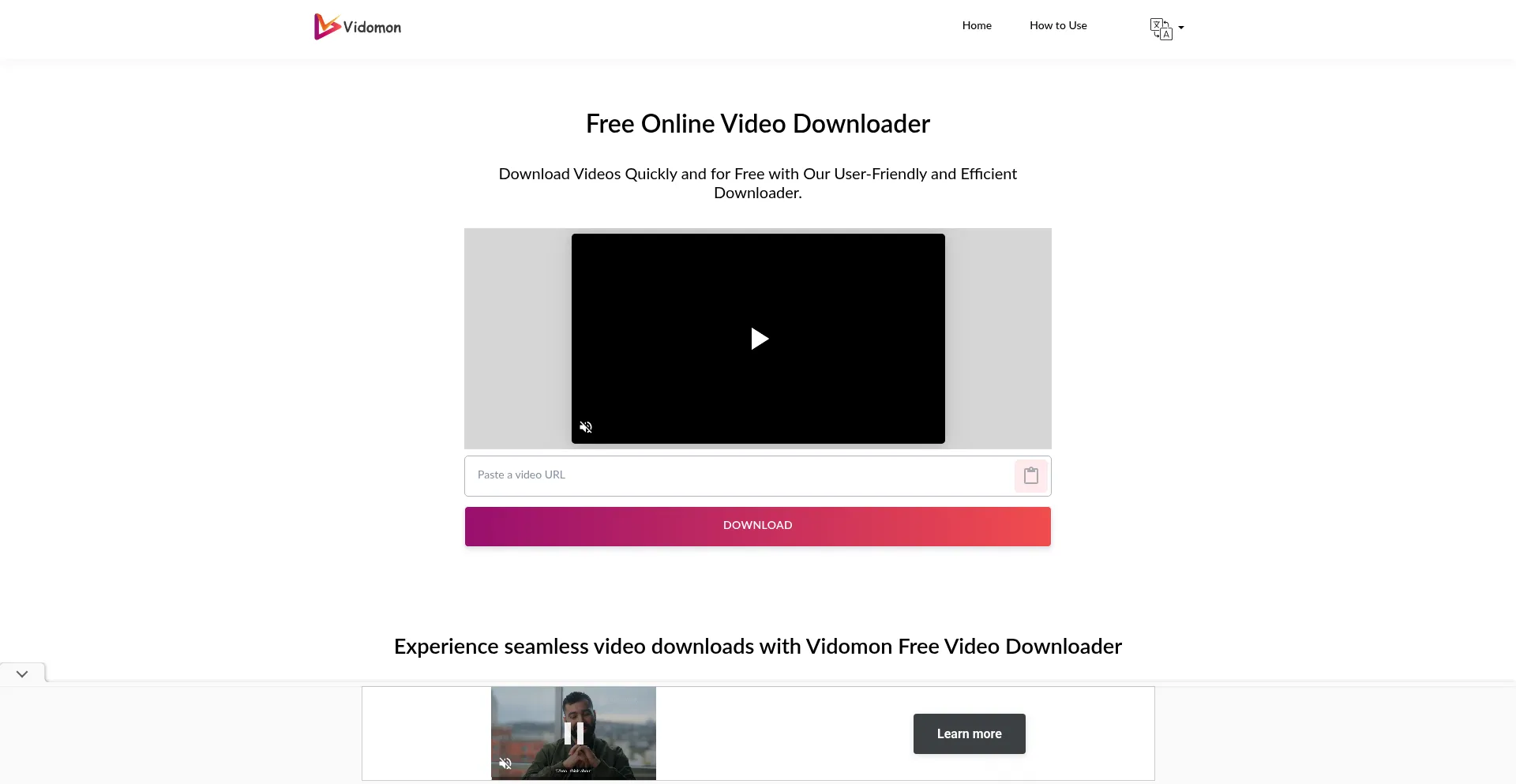 Website screenshot of Vidomon.com