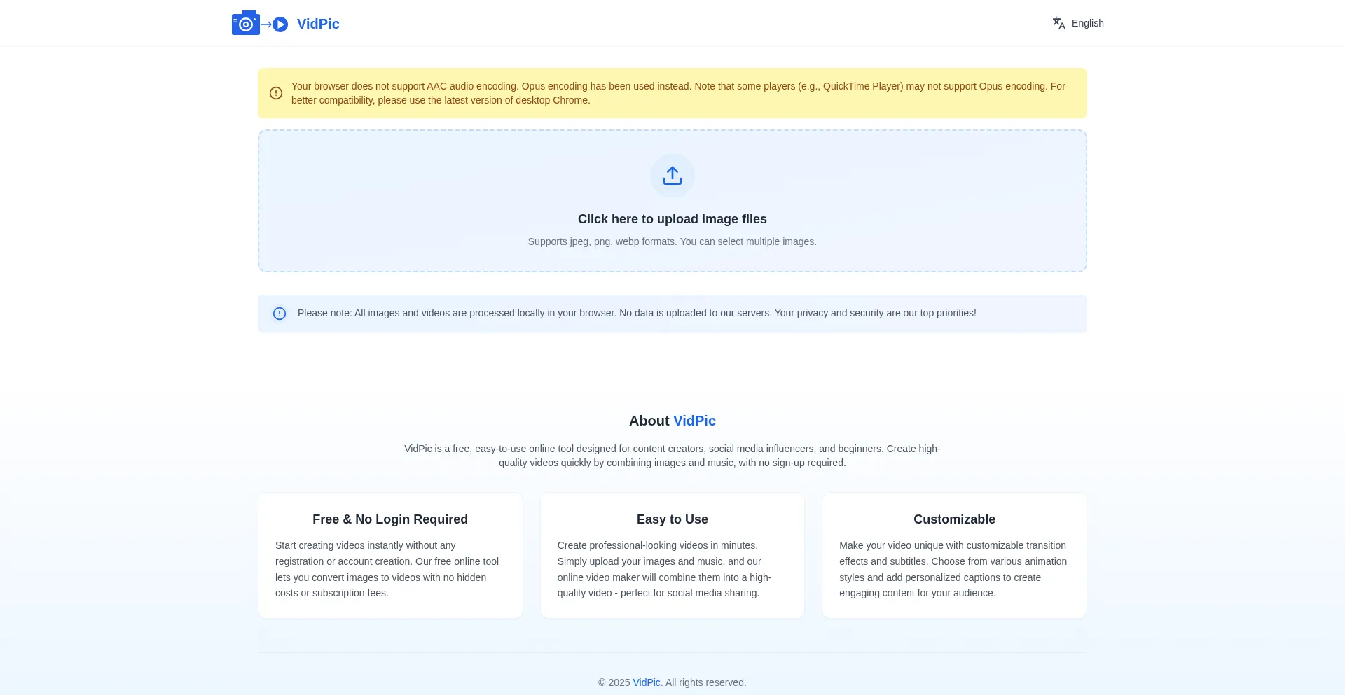 Website screenshot of Vidpic.co