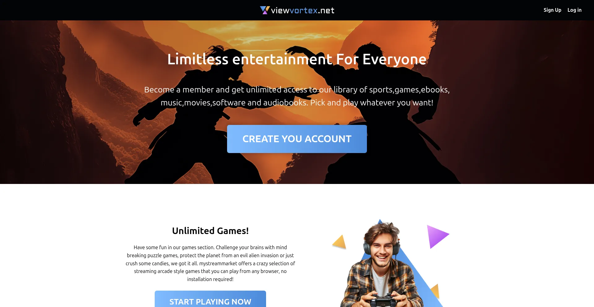 Website screenshot of Viewvortex.net