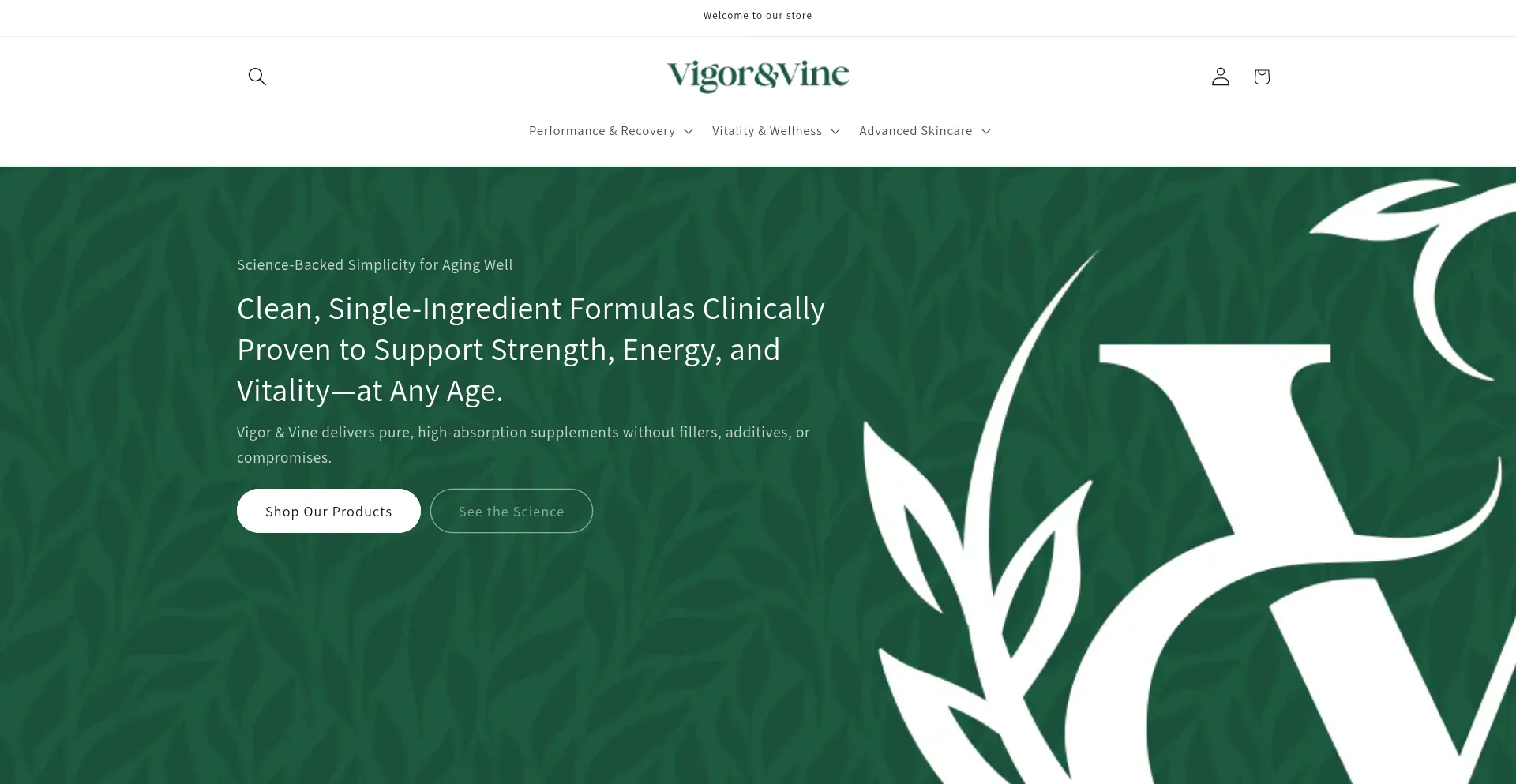 Website screenshot of Vigorandvine.com