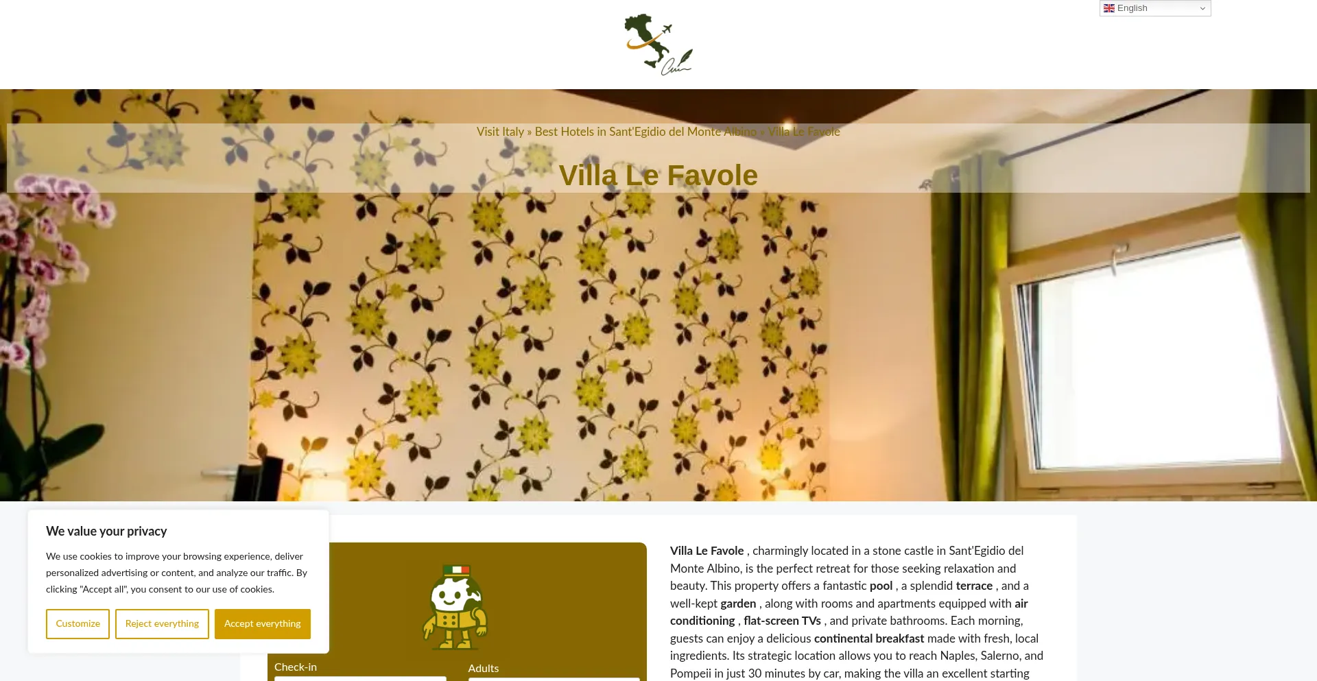 Website screenshot of Villa-le-favole.dreaminginrome.com