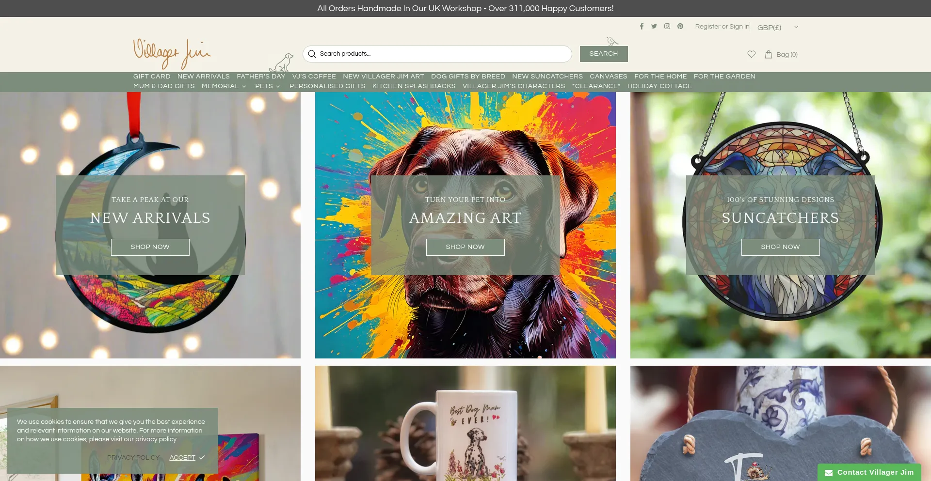 Website screenshot of Villagerjimsshop.com