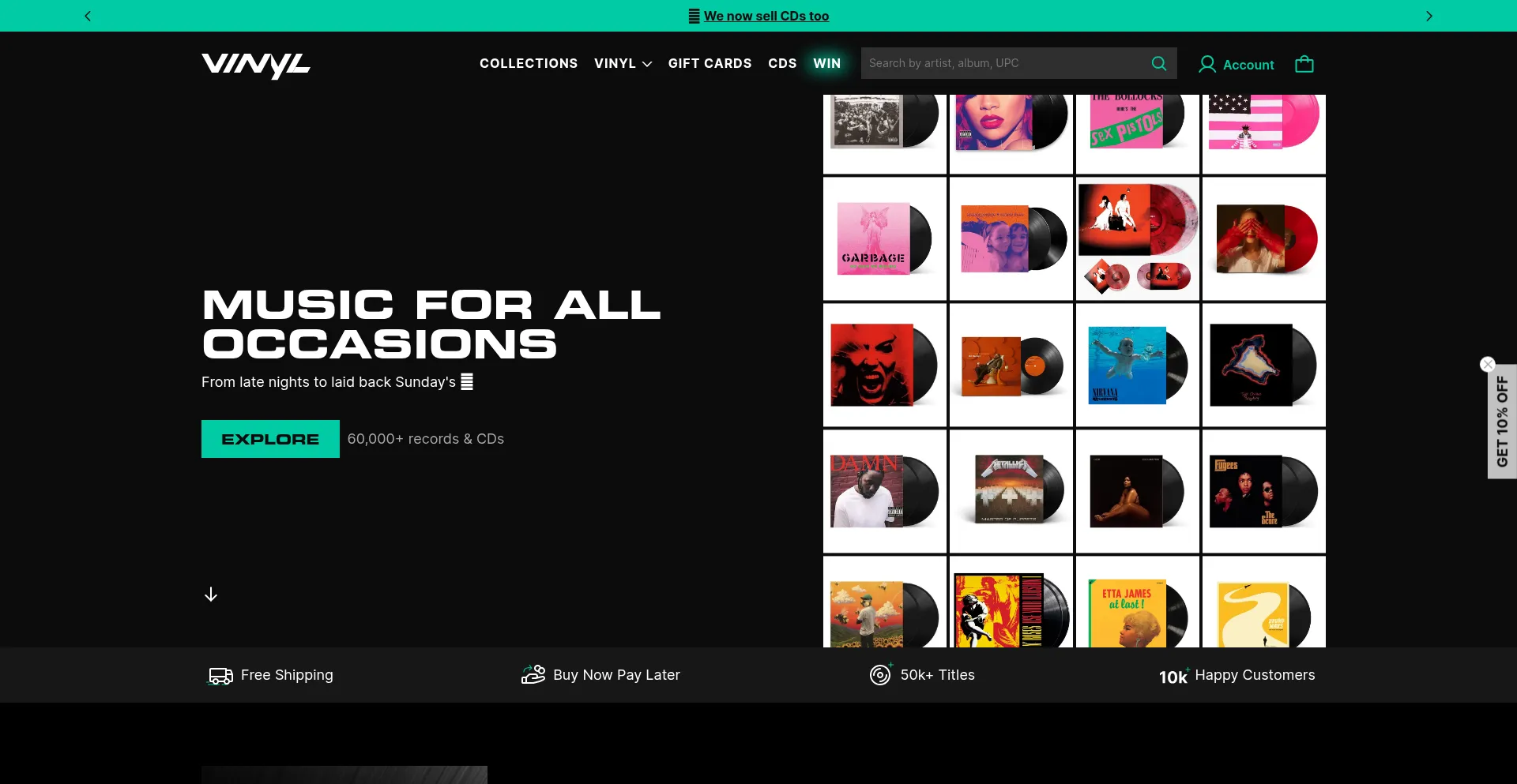 Website screenshot of Vinyl.com