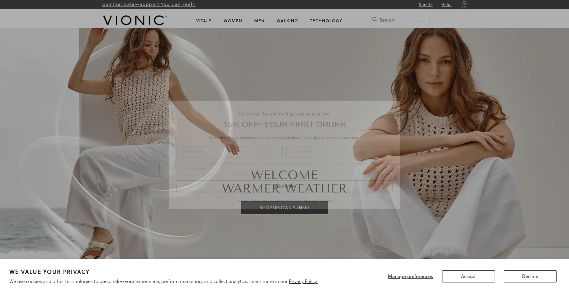 Website screenshot of Vionicshoes.ca