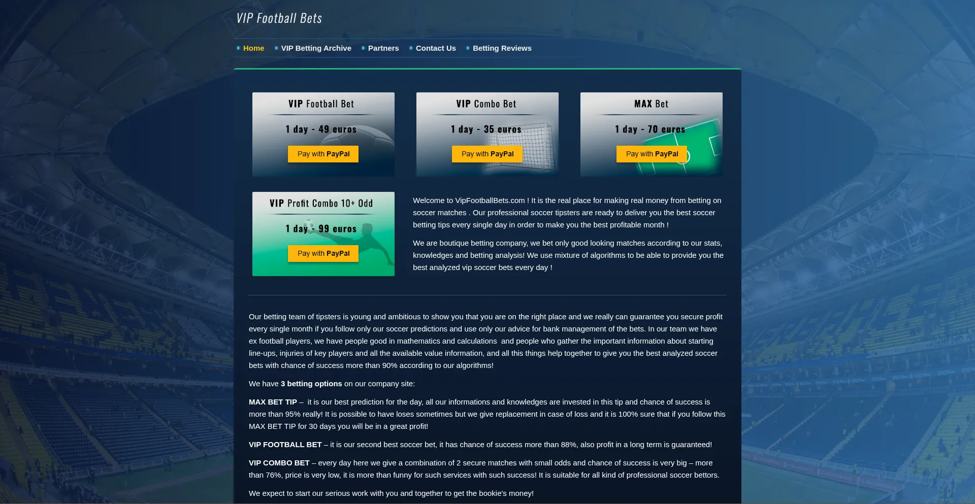 Website screenshot of Vipfootballbets.com
