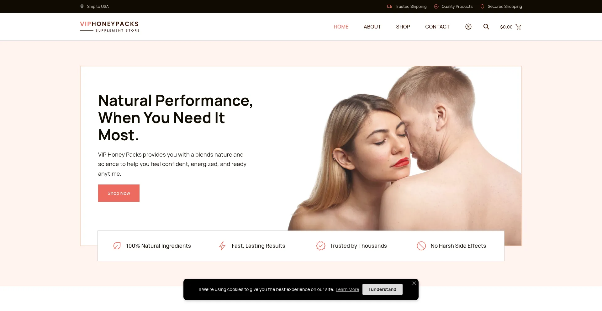Website screenshot of Viphoneypacks.com