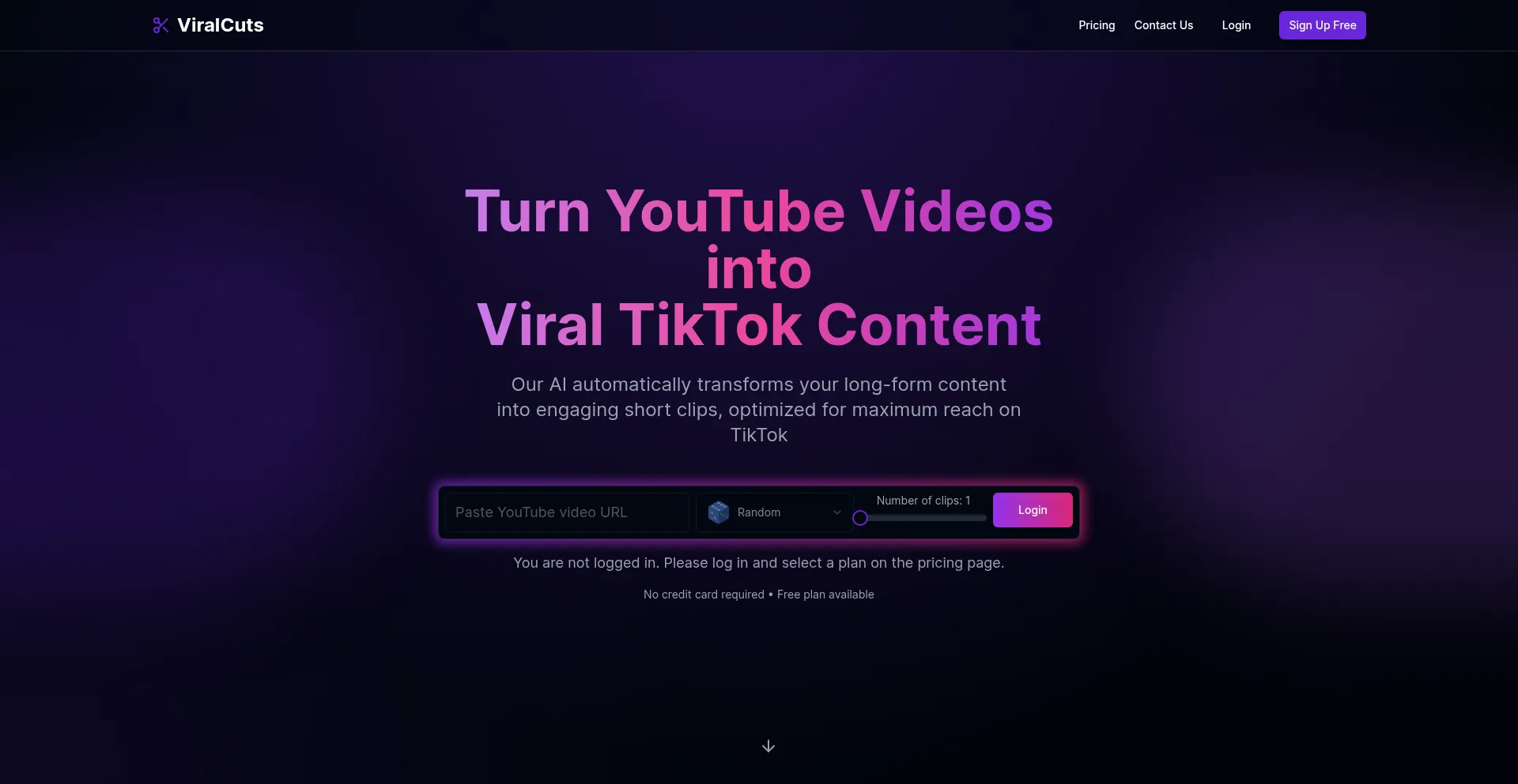 Website screenshot of Viralcuts.xyz