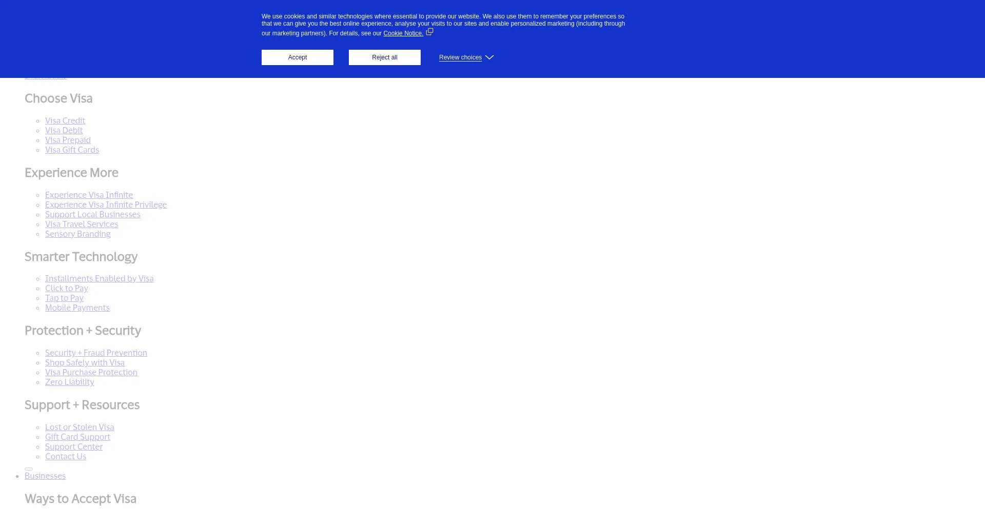 Website screenshot of Visa.ca