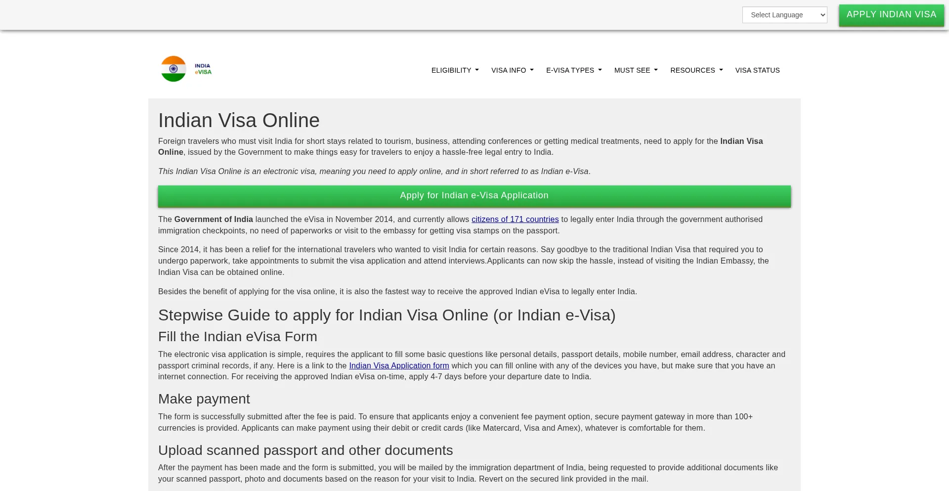 Website screenshot of Visagovindia.org