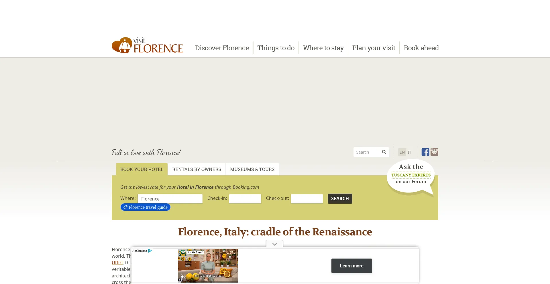 Website screenshot of Visitflorence.com