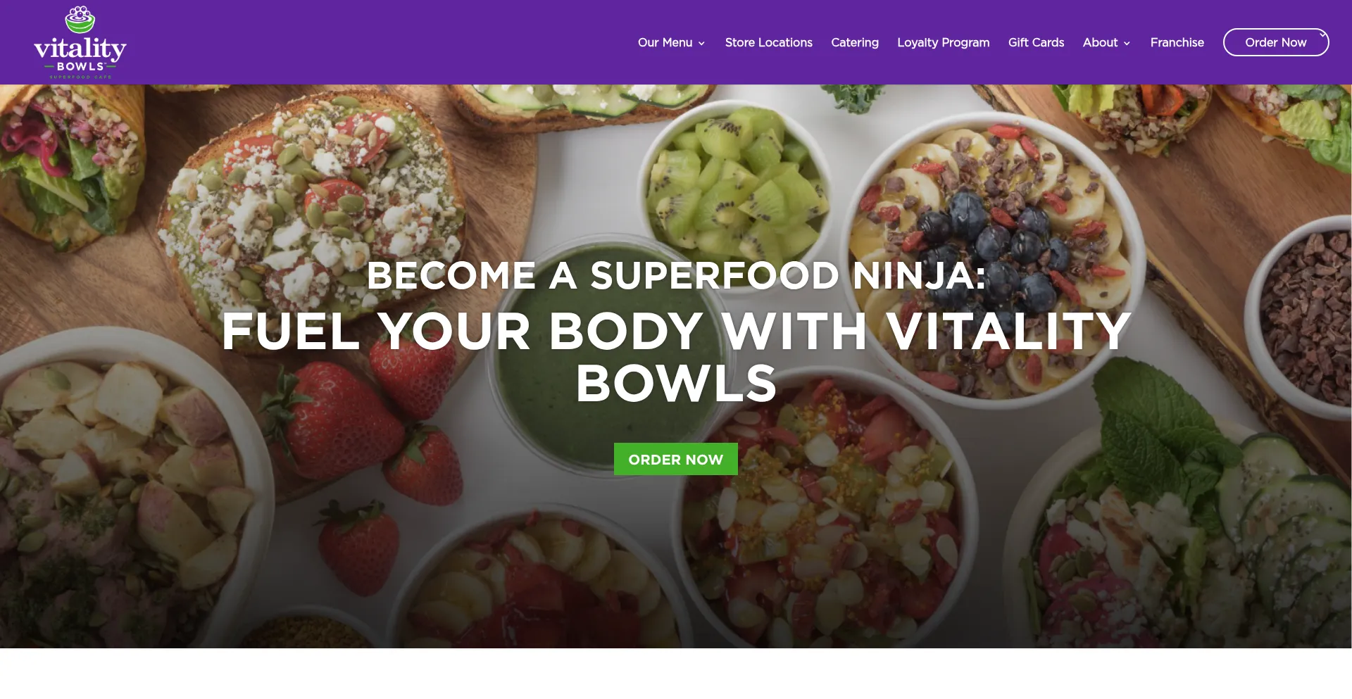Website screenshot of Vitalitybowls.com