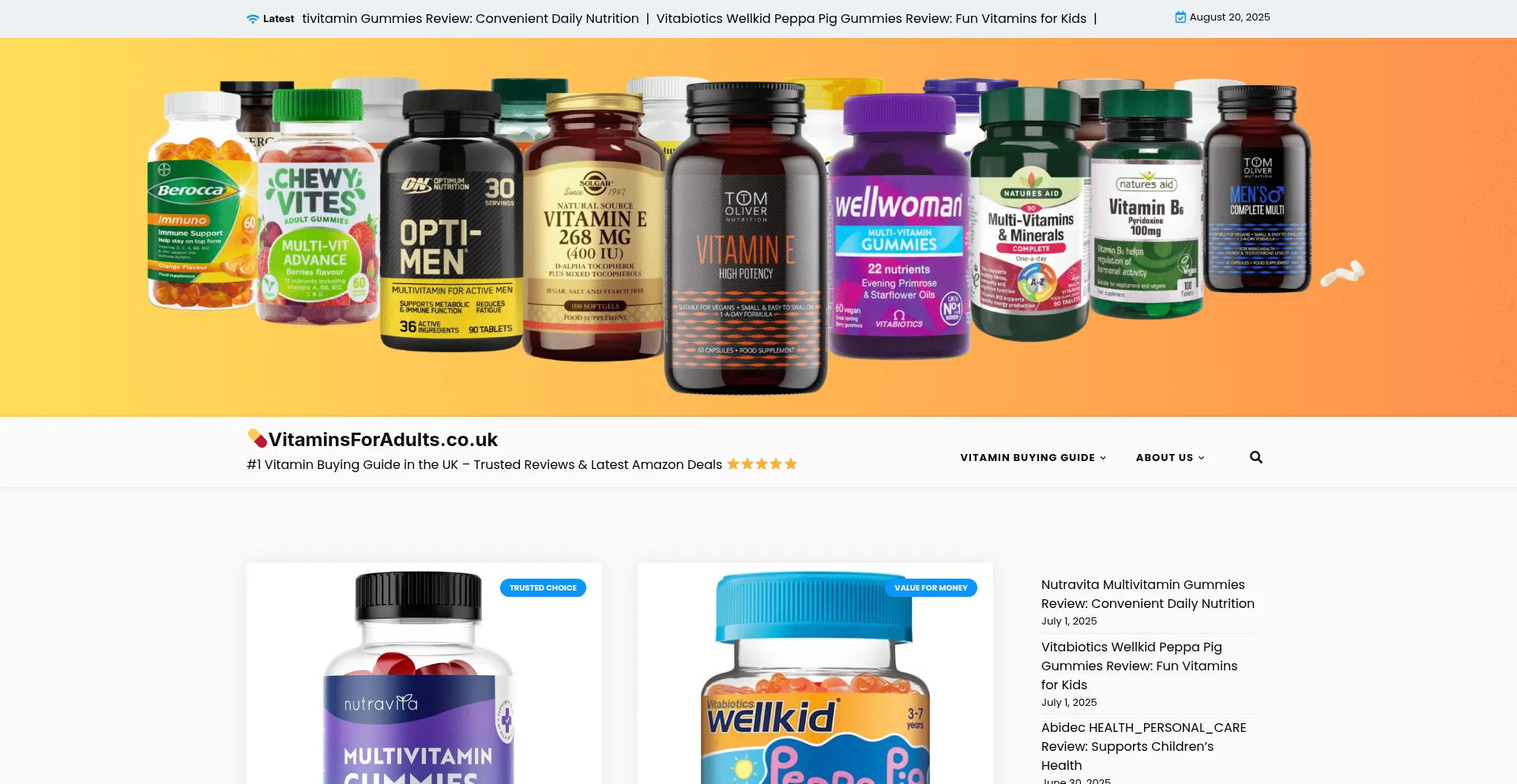 Website screenshot of Vitaminsforadults.co.uk