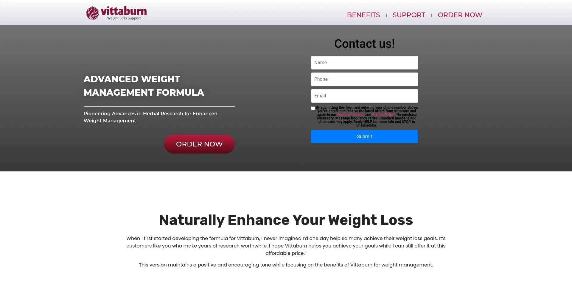 Website screenshot of Vittaburn.com.au