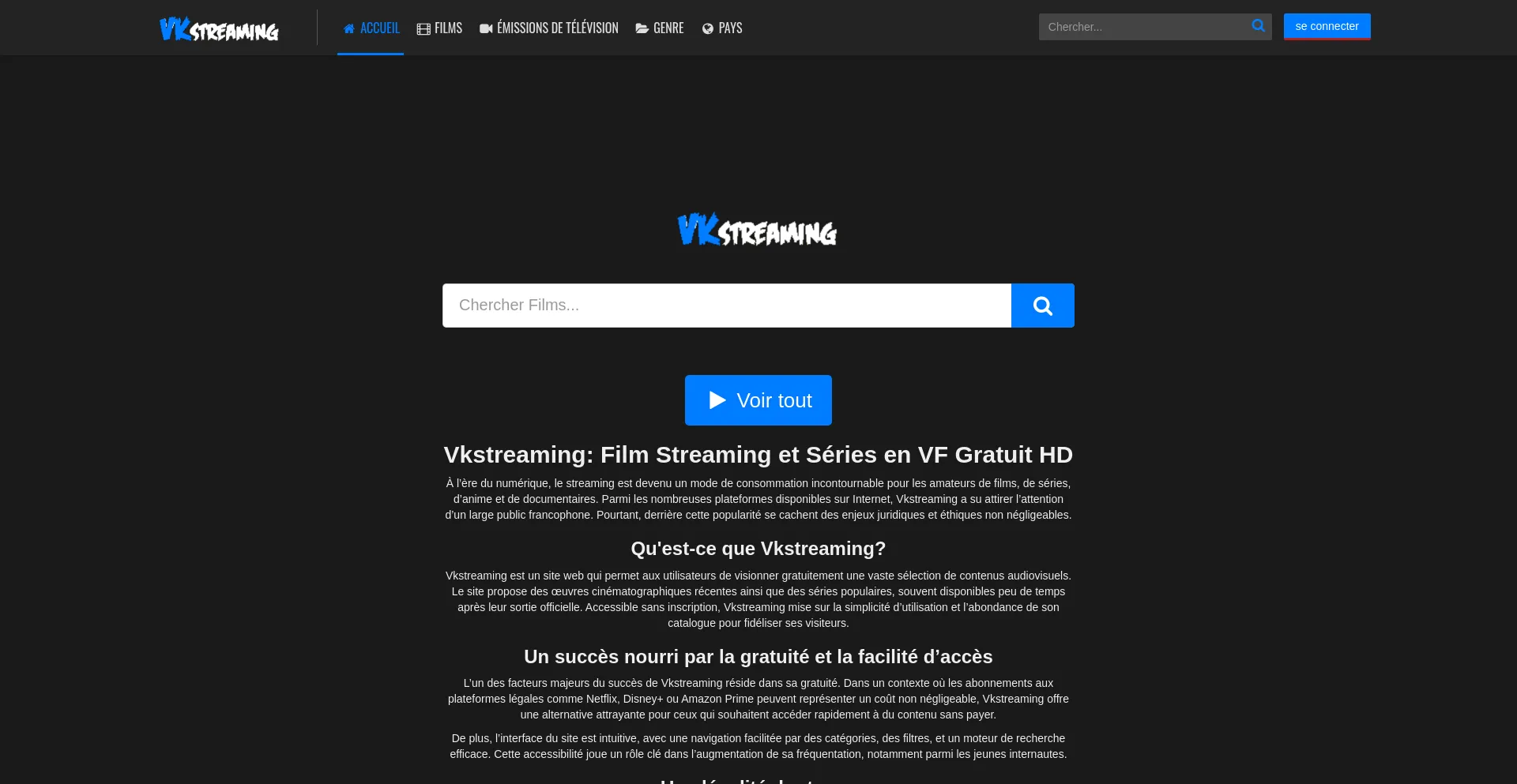 Website screenshot of Vkstreaming.art