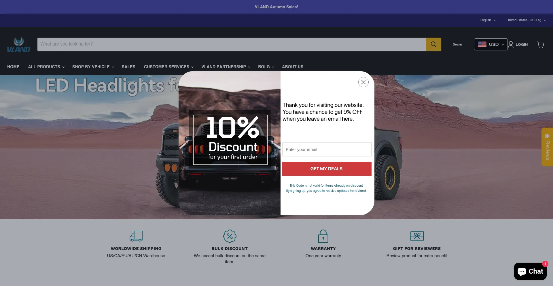 Website screenshot of Vlandfactory.com