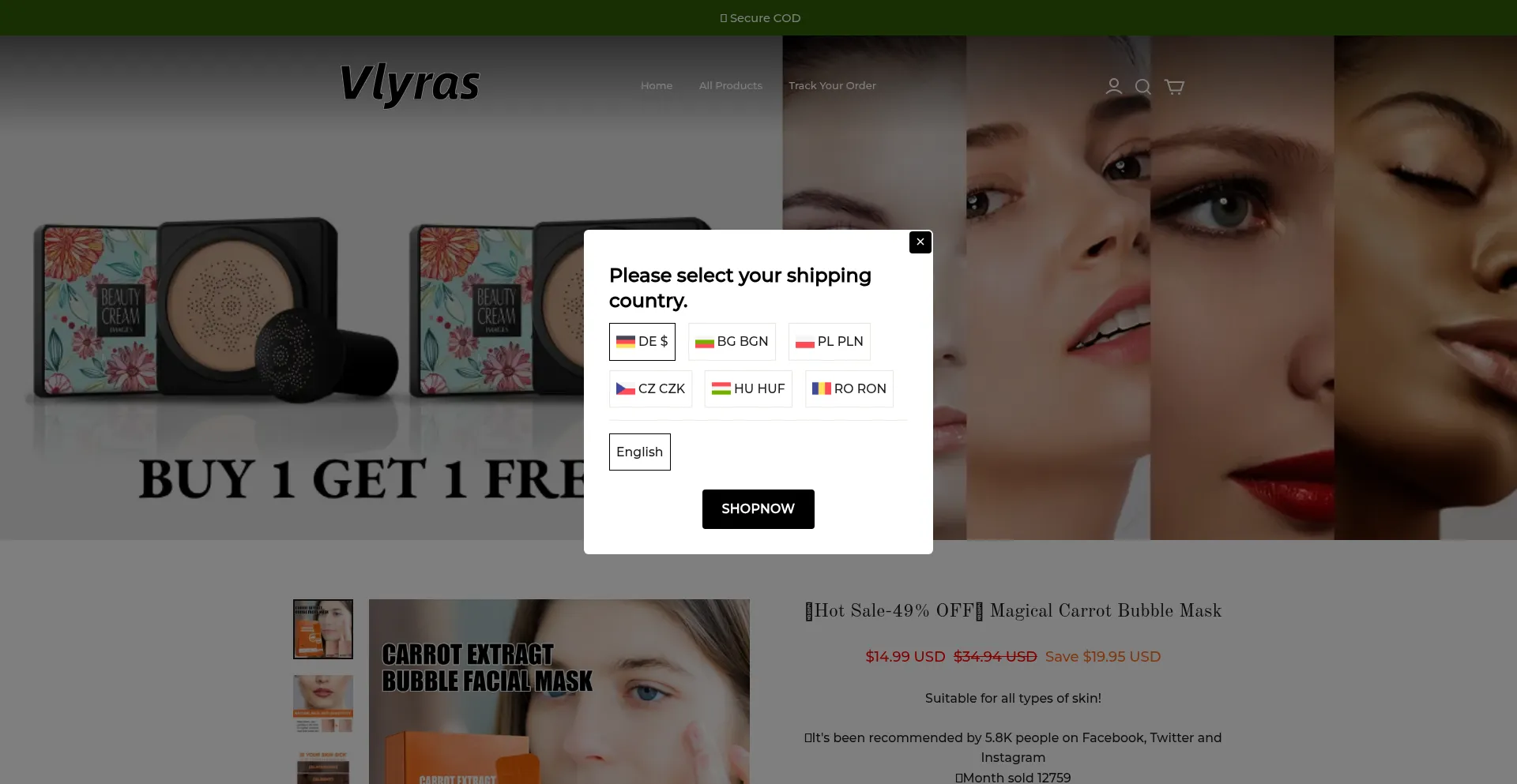Website screenshot of Vlyras.com
