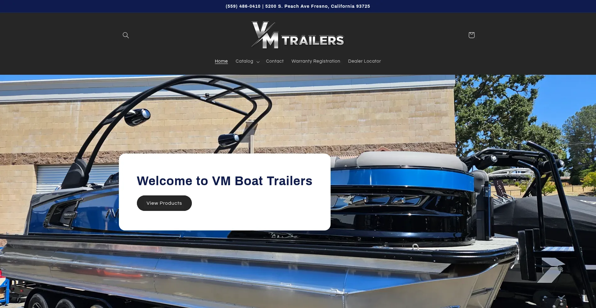 Website screenshot of Vmboattrailers.com