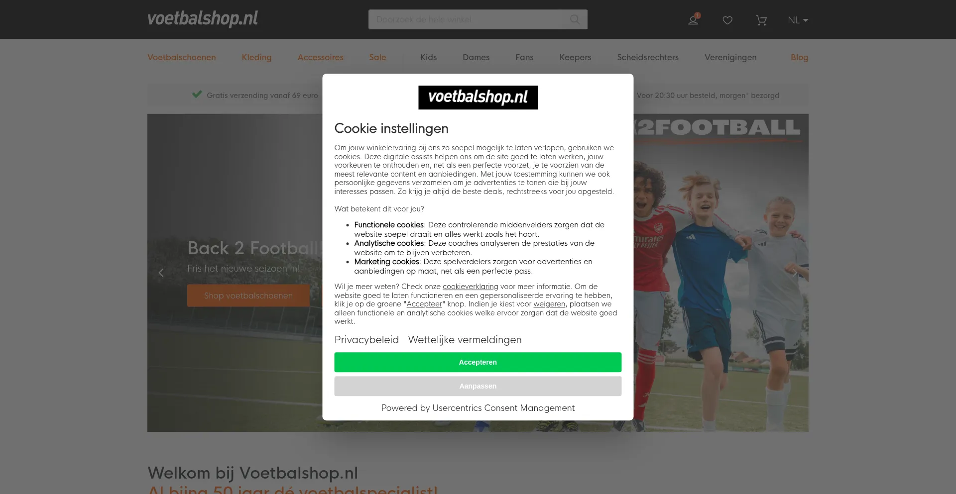 Website screenshot of Voetbalshop.nl
