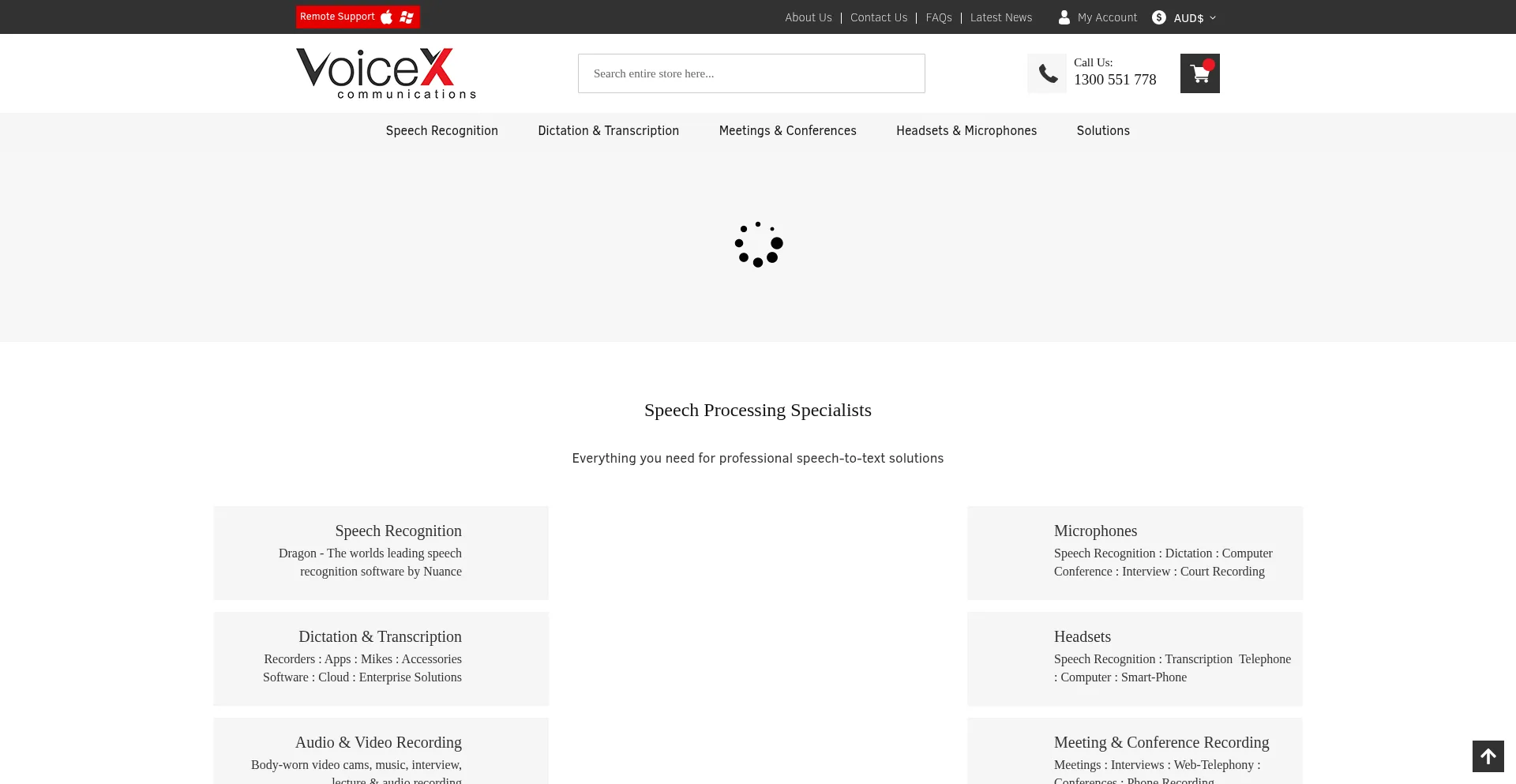 Website screenshot of Voicex.com.au