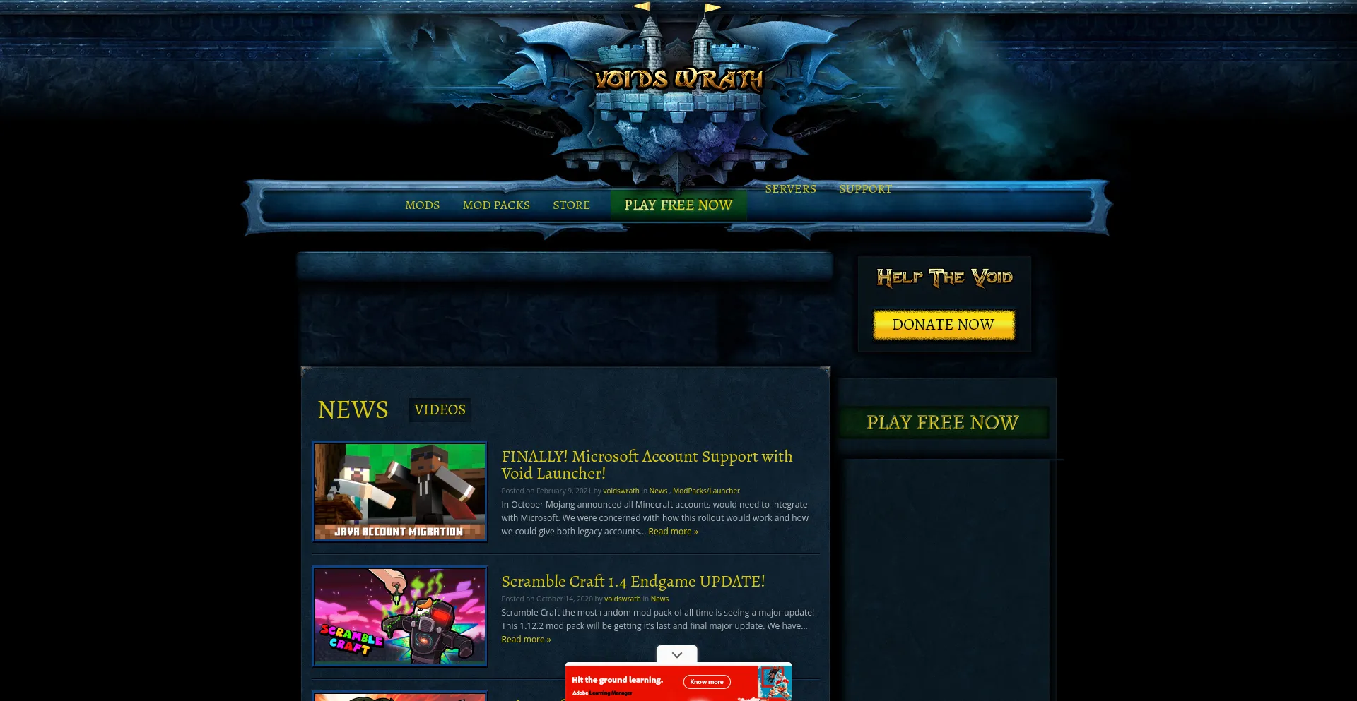 Website screenshot of Voidswrath.com
