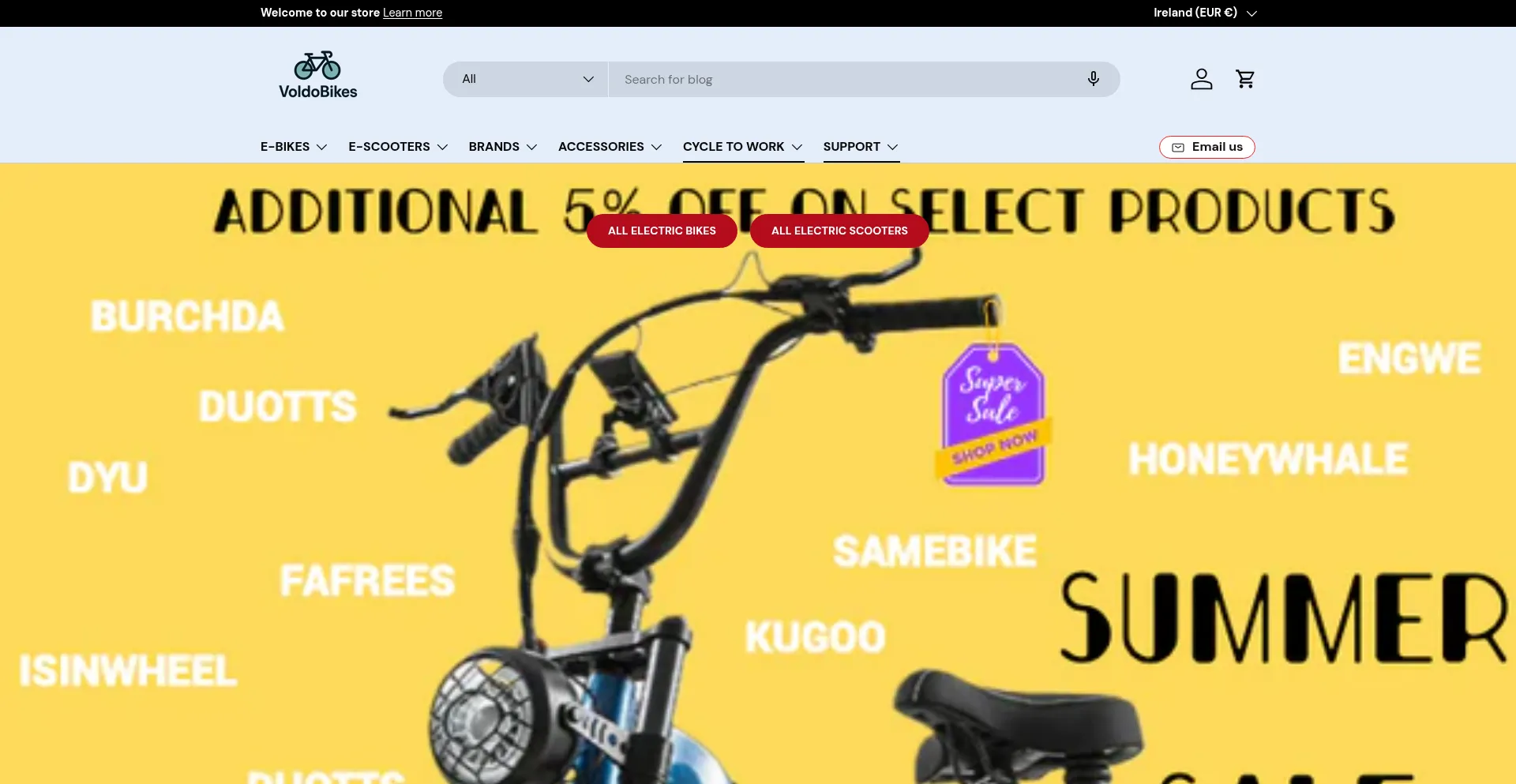 Website screenshot of Voldobikes.ie