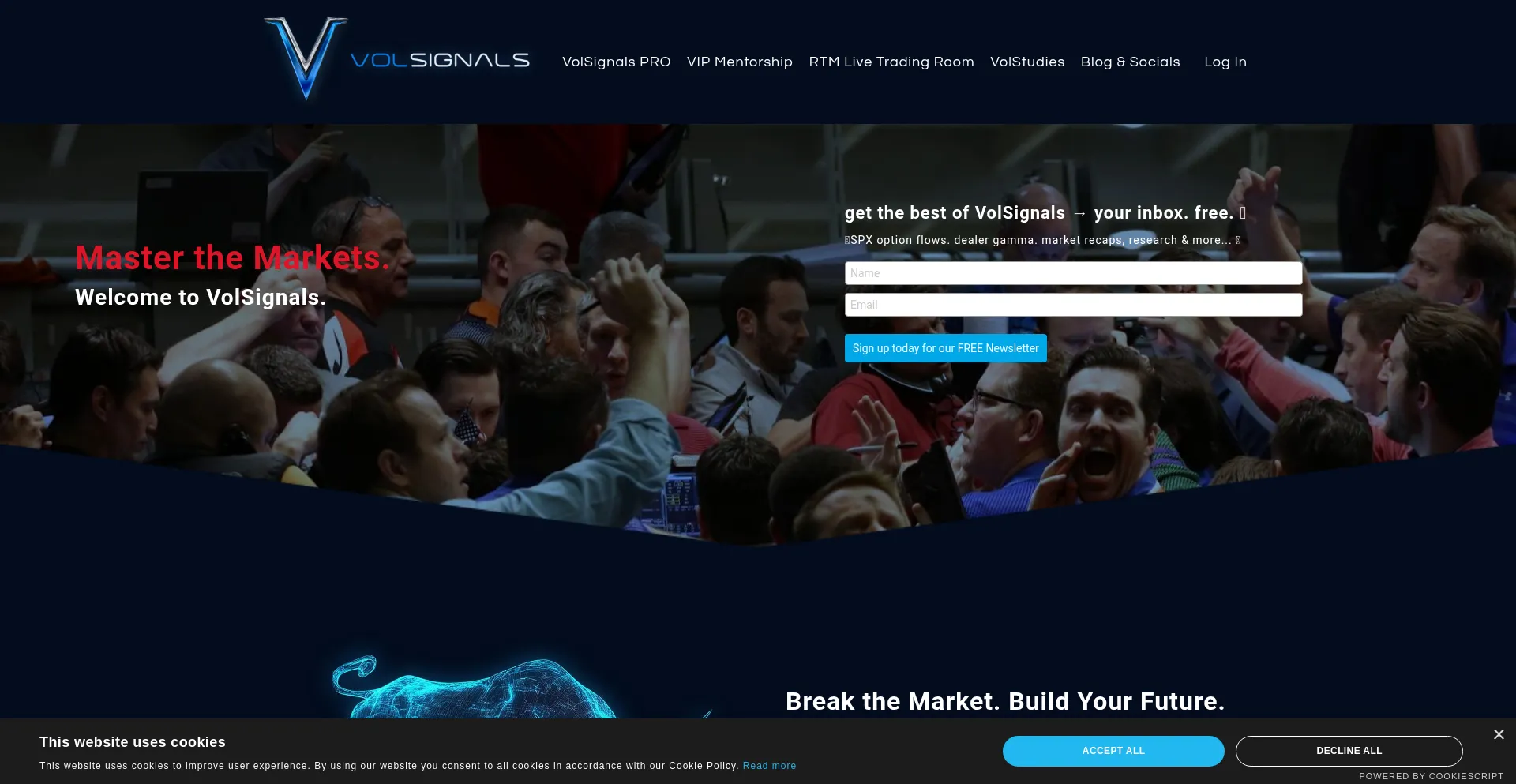 Website screenshot of Volsignals.com