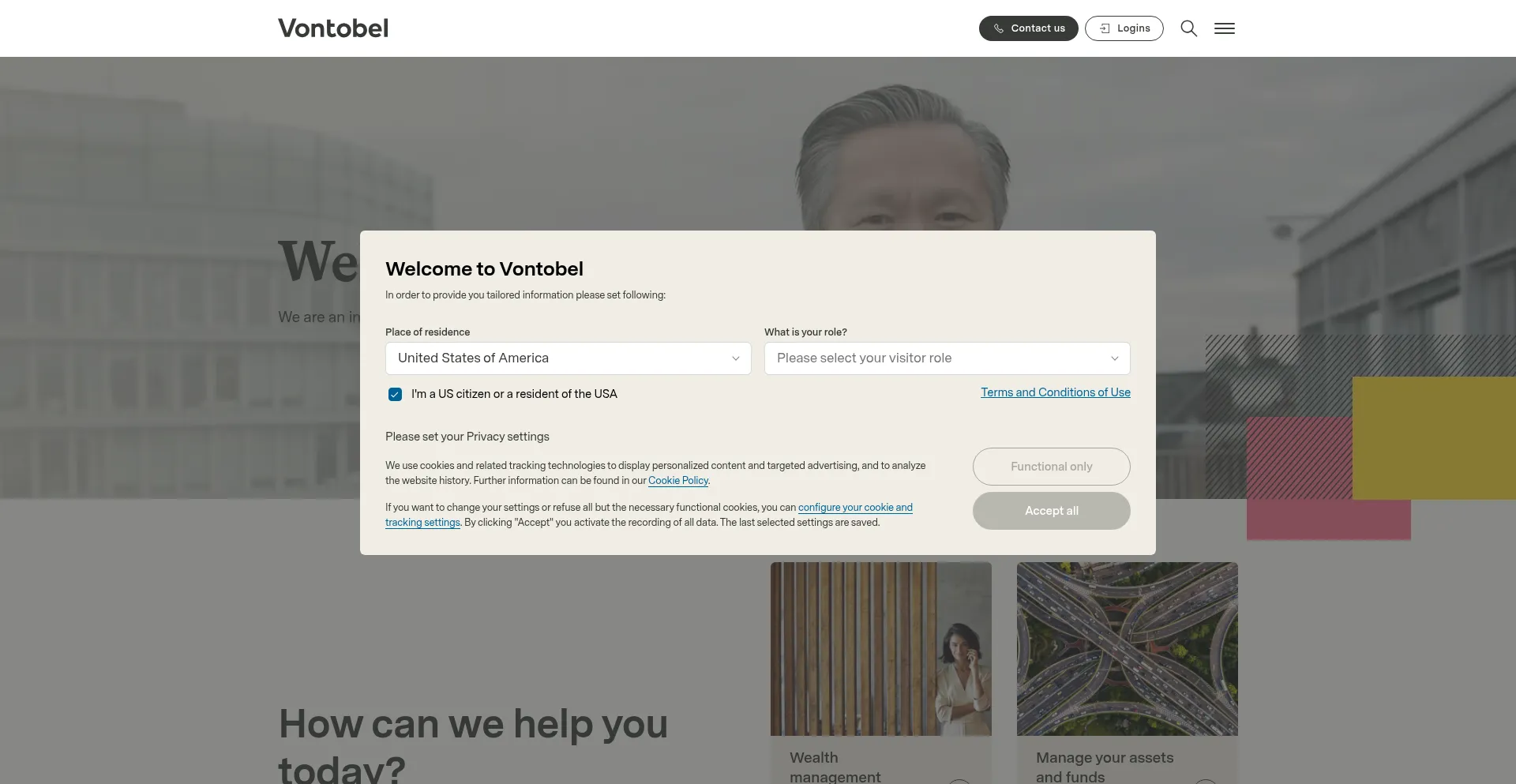 Website screenshot of Vontobel.com