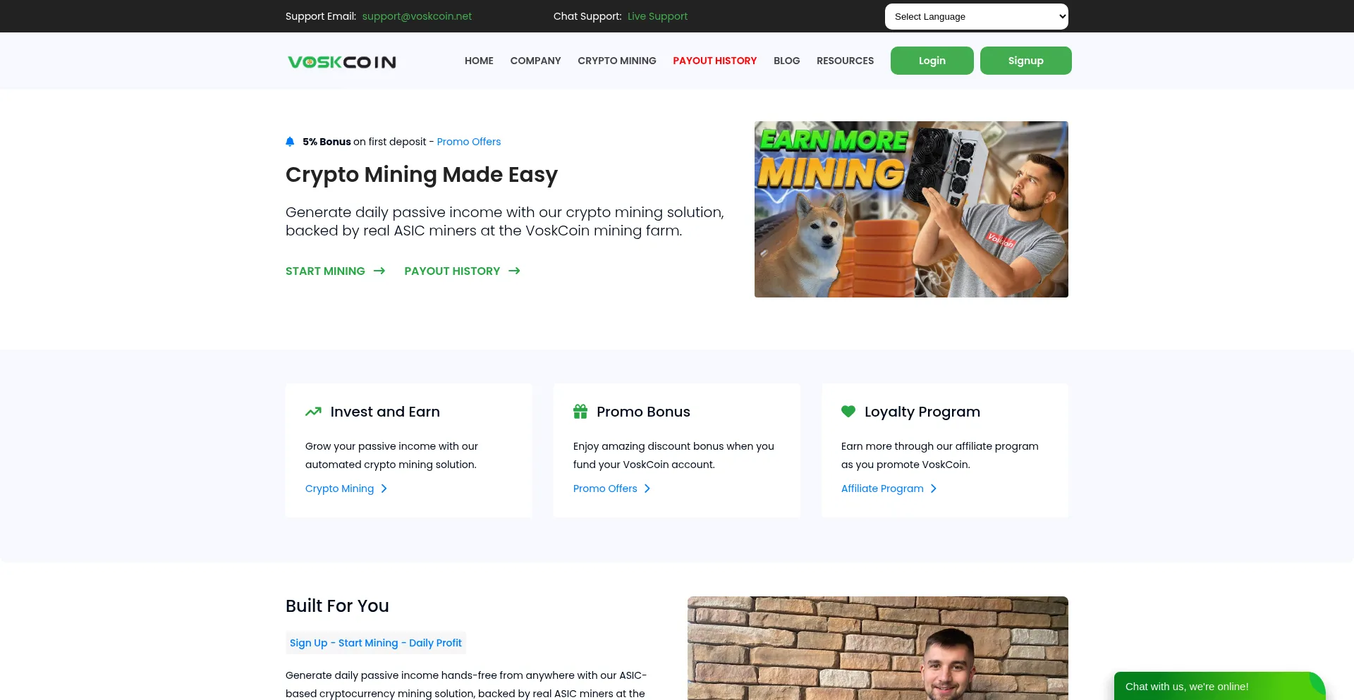 Website screenshot of Voskcoin.net