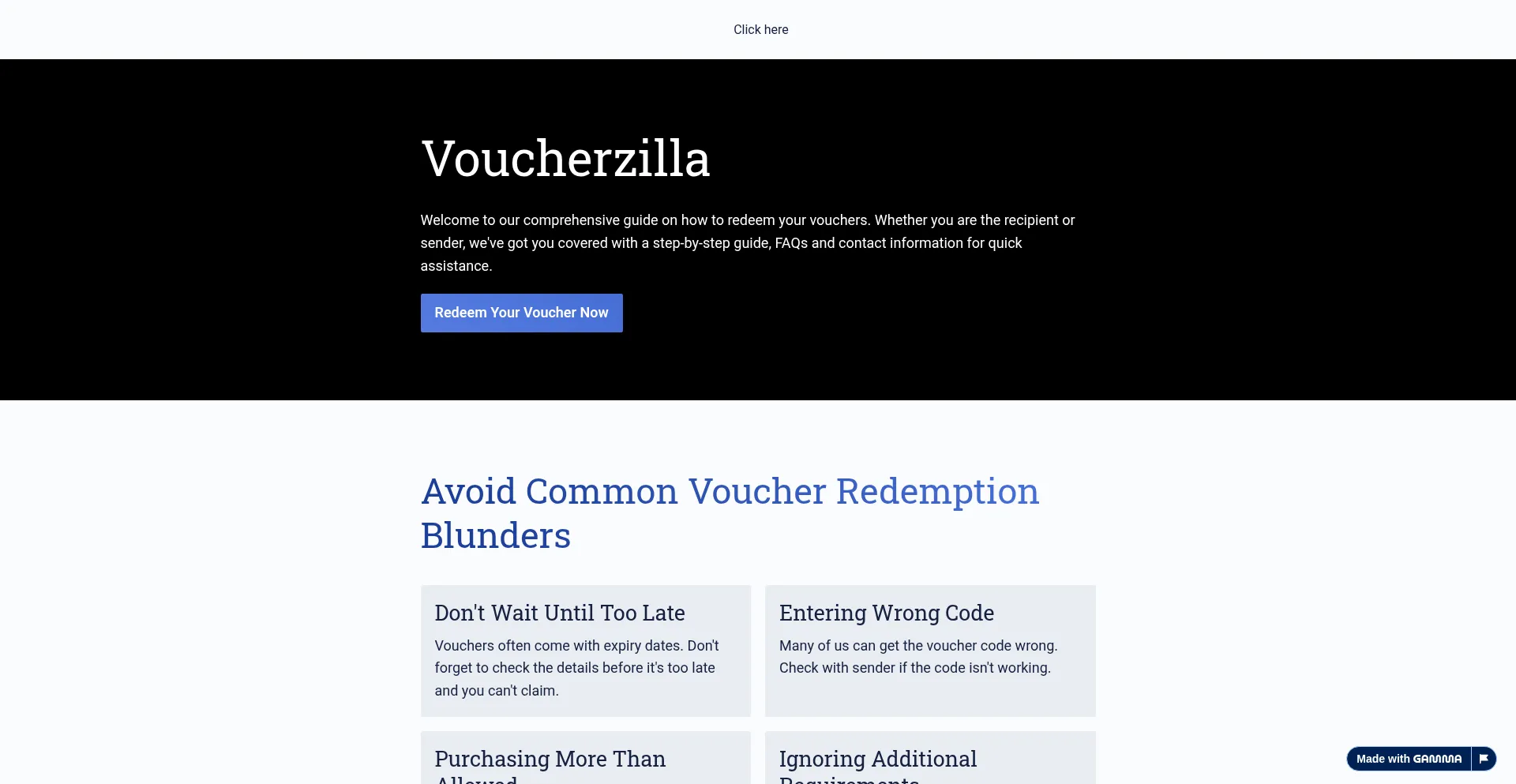 Website screenshot of Voucherzilla.com